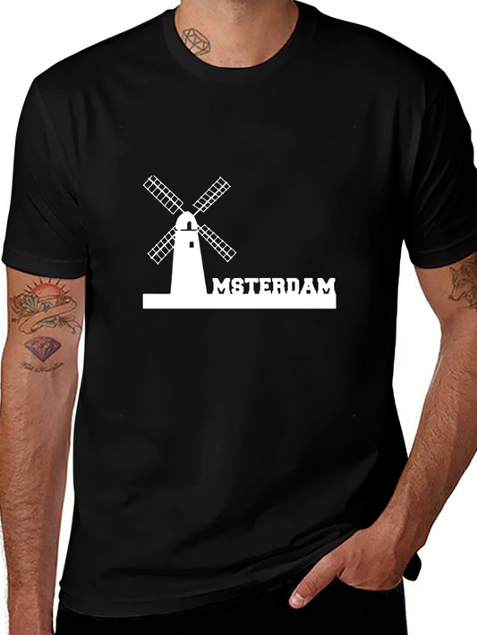 Amsterdam Windmill Graphic Tee - Black Cotton T-Shirt