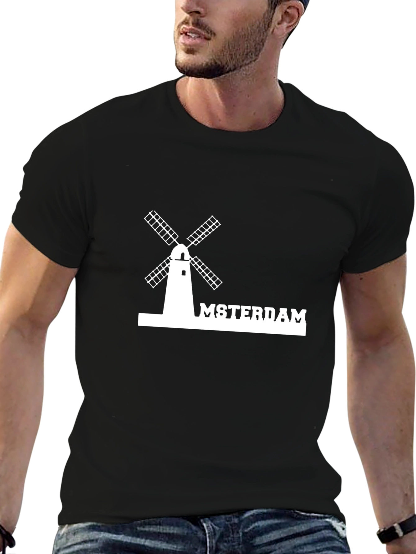 Amsterdam Windmill Graphic Tee - Black Cotton T-Shirt