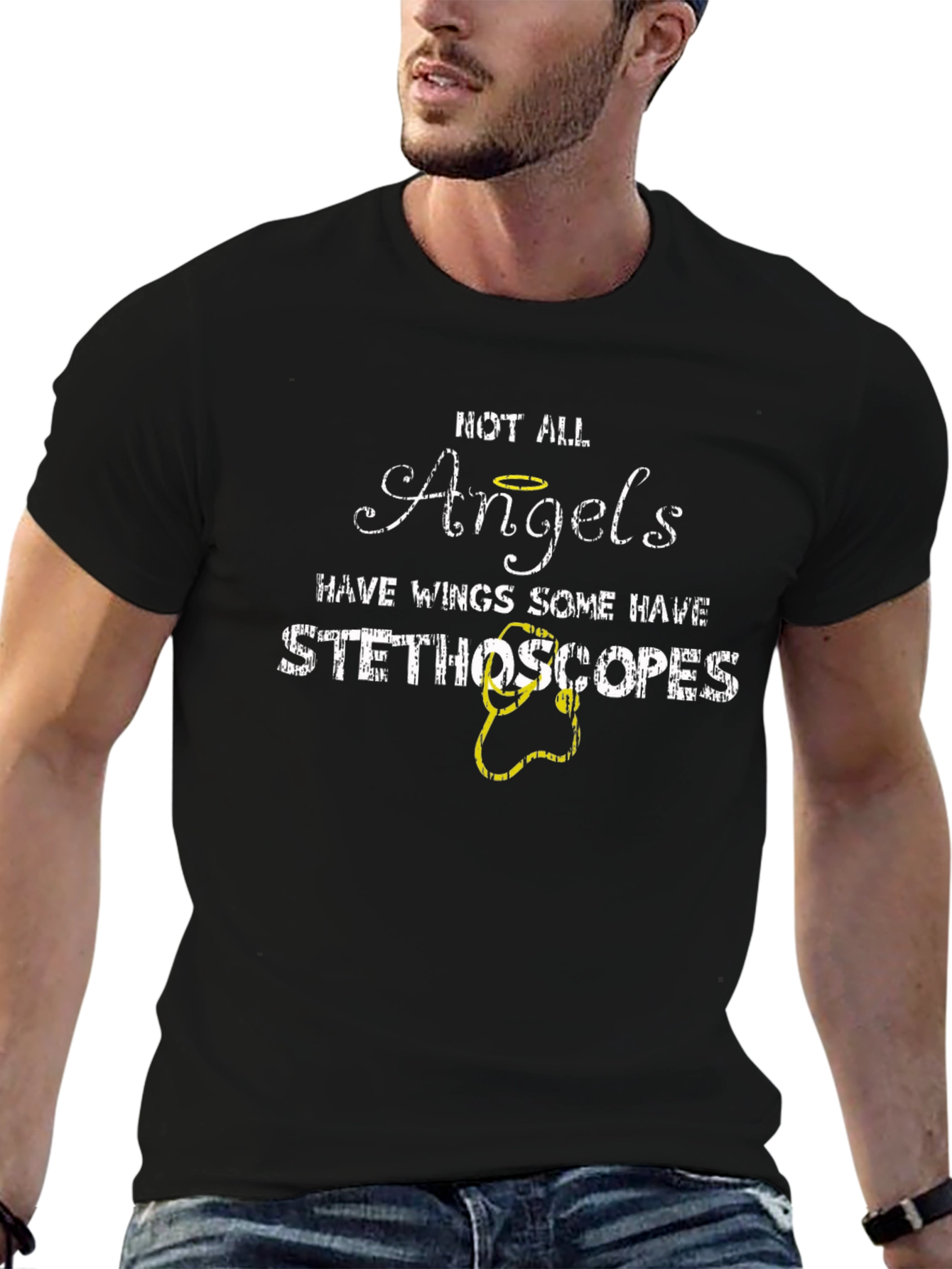Not All Angels Stethoscope Graphic T-Shirt