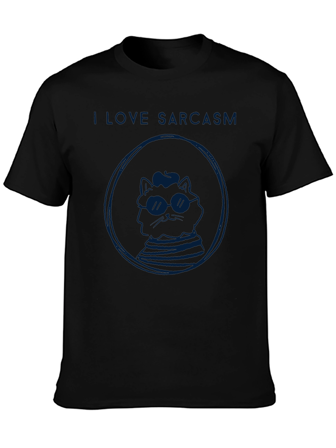 I Love Sarcasm Cat Graphic T-Shirt - Black