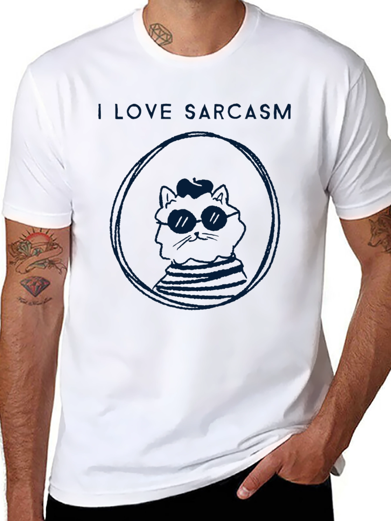 I Love Sarcasm Cat Graphic T-Shirt - Black