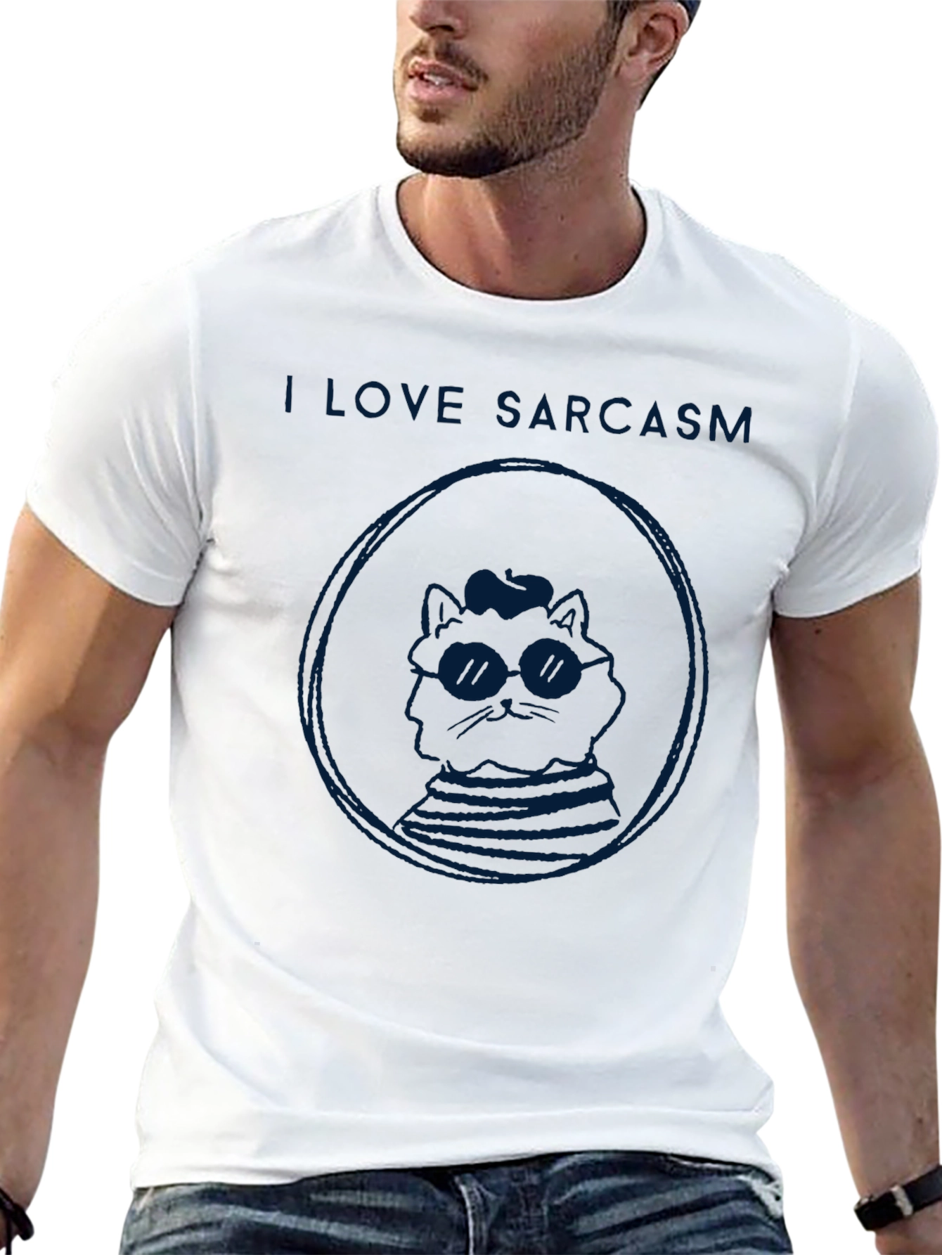I Love Sarcasm Cat Graphic T-Shirt - Black