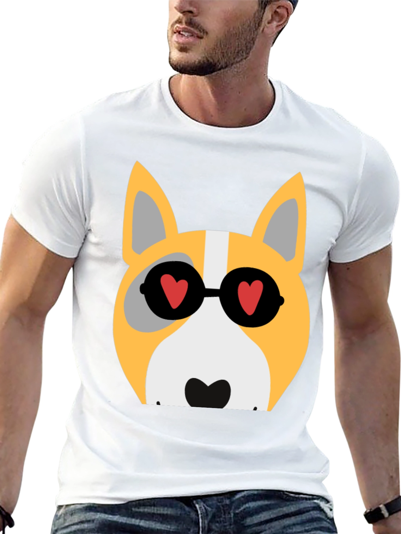 Cool Corgi in Heart Glasses T-Shirt