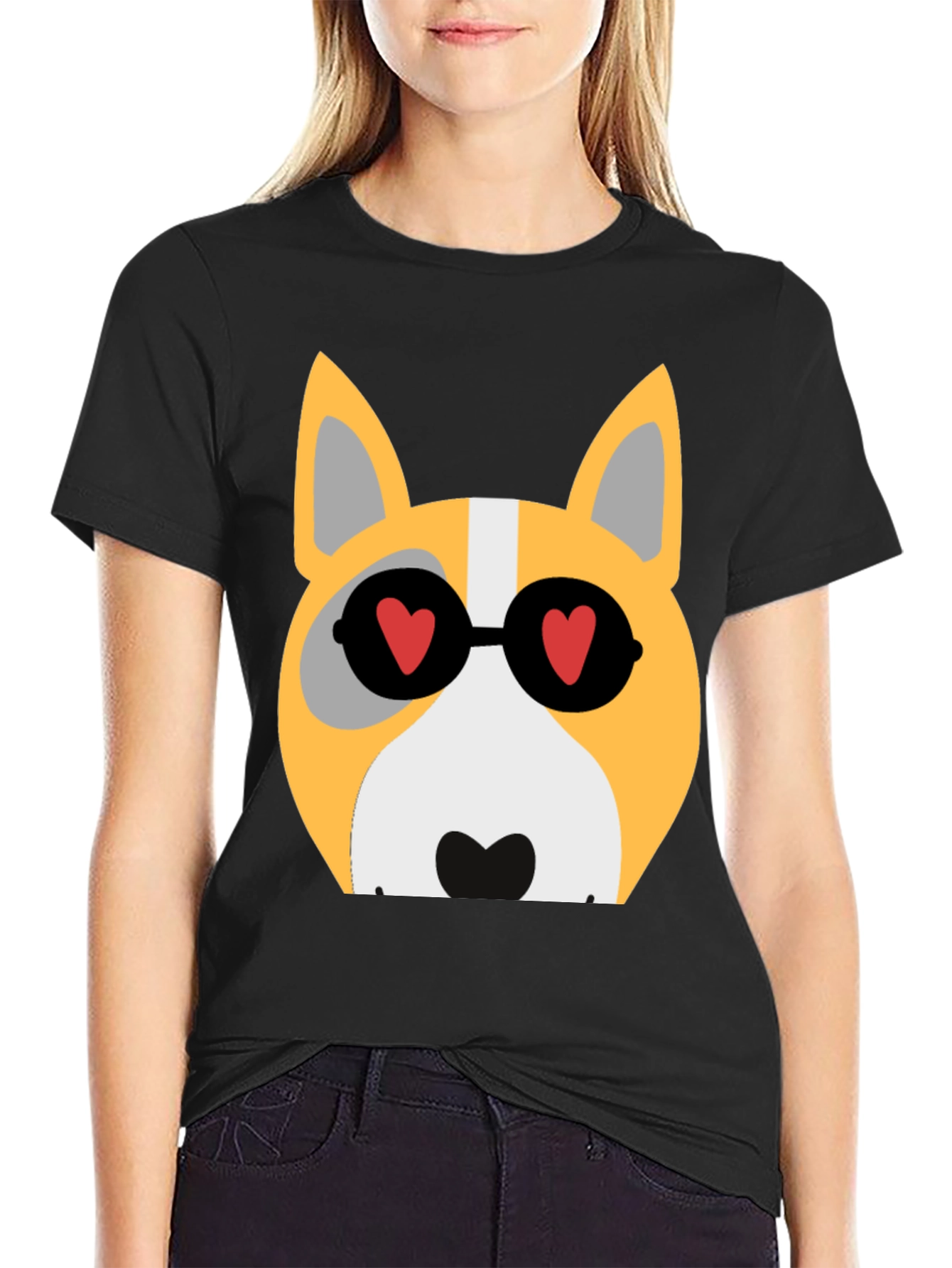 Cool Corgi in Heart Glasses T-Shirt