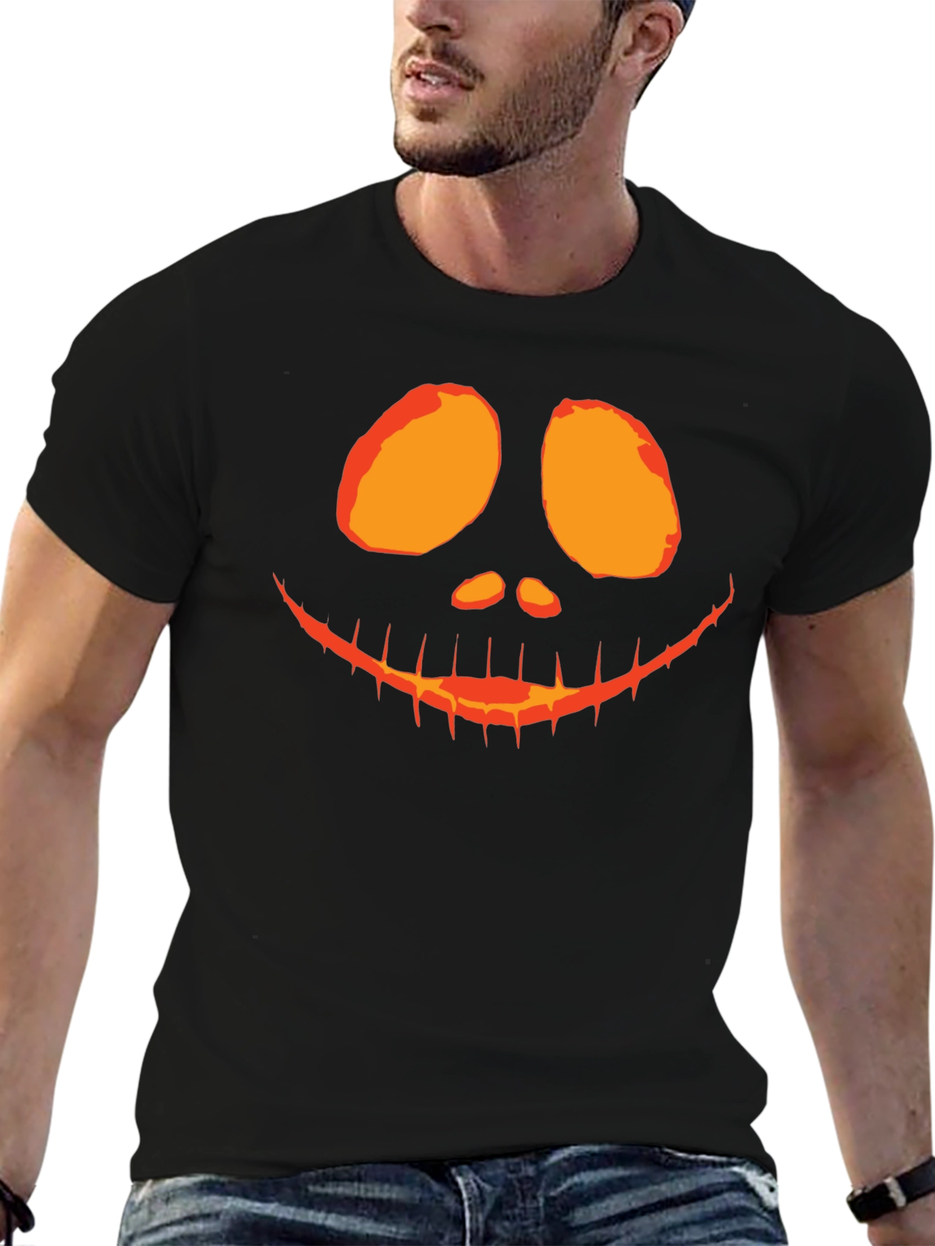 Spooky Pumpkin Face Graphic Tee - Halloween Shirt