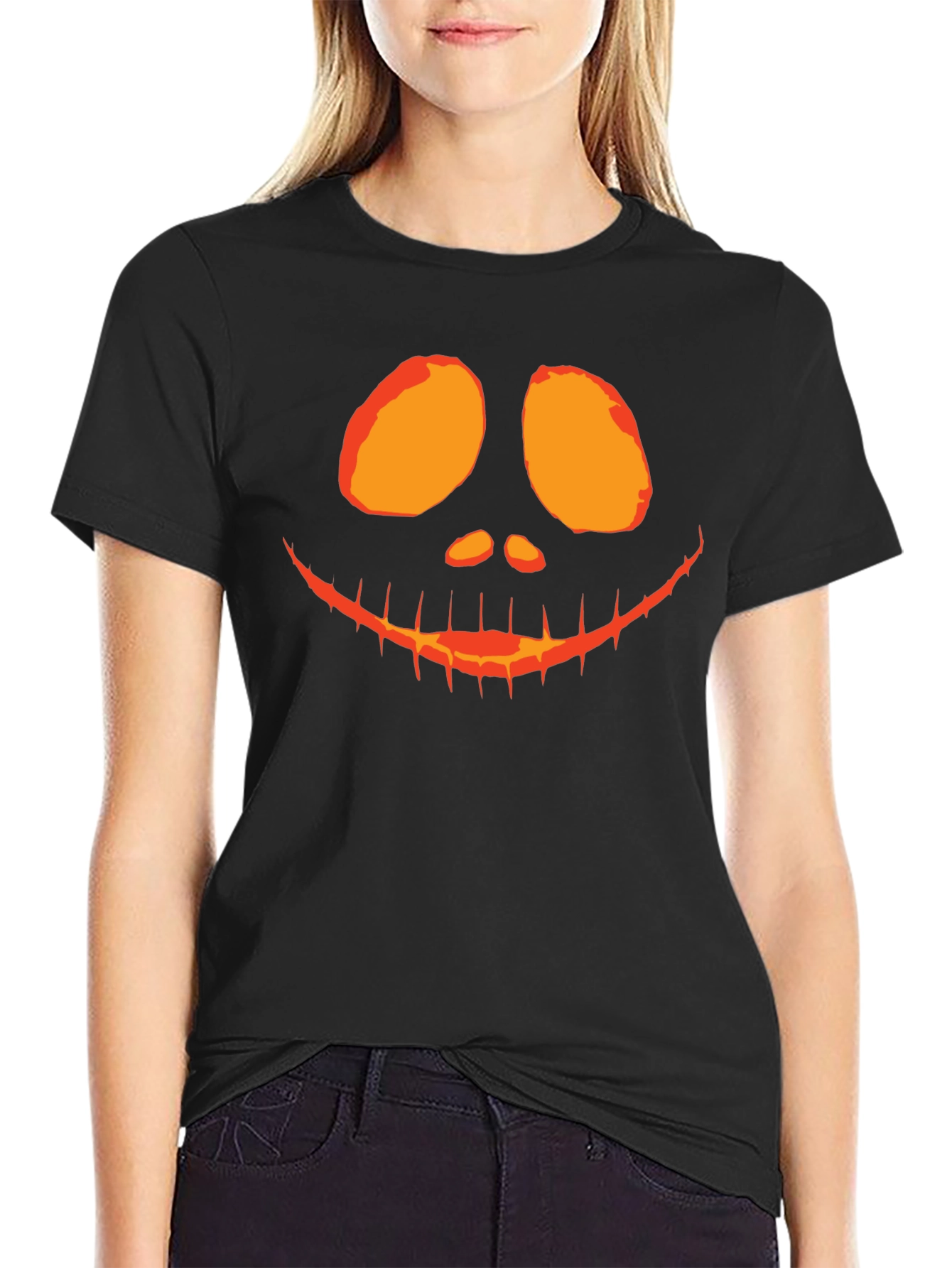 Spooky Pumpkin Face Graphic Tee - Halloween Shirt