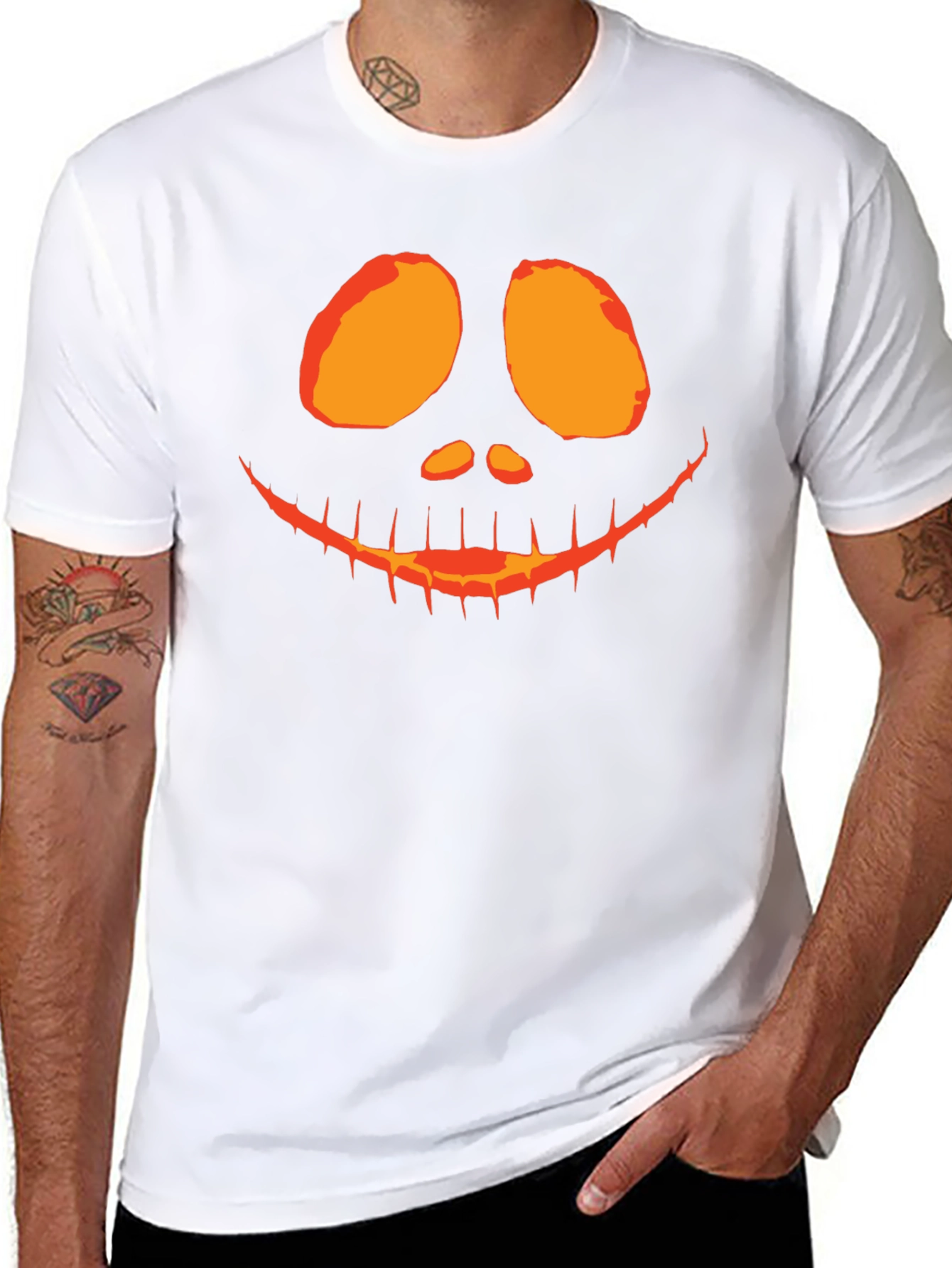 Spooky Pumpkin Face Graphic Tee - Halloween Shirt
