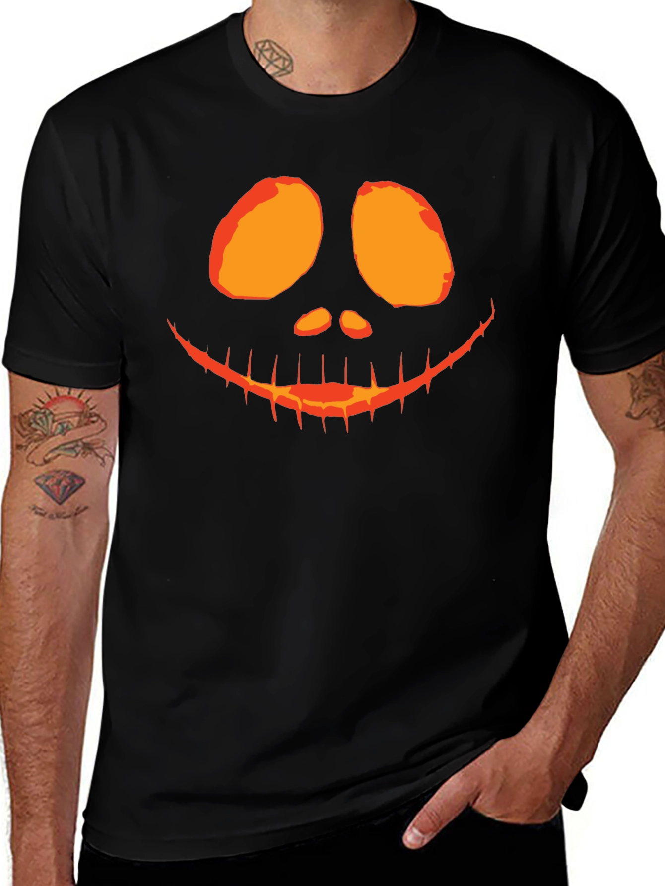 Spooky Pumpkin Face Graphic Tee - Halloween Shirt