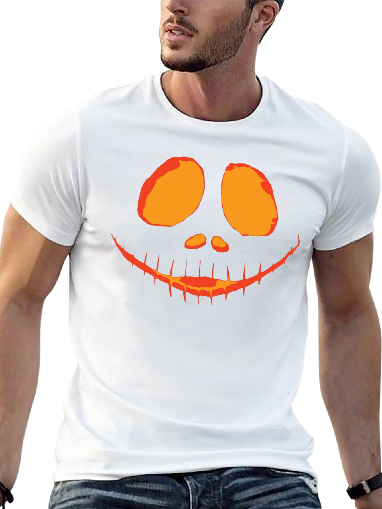 Spooky Pumpkin Face Graphic Tee - Halloween Shirt