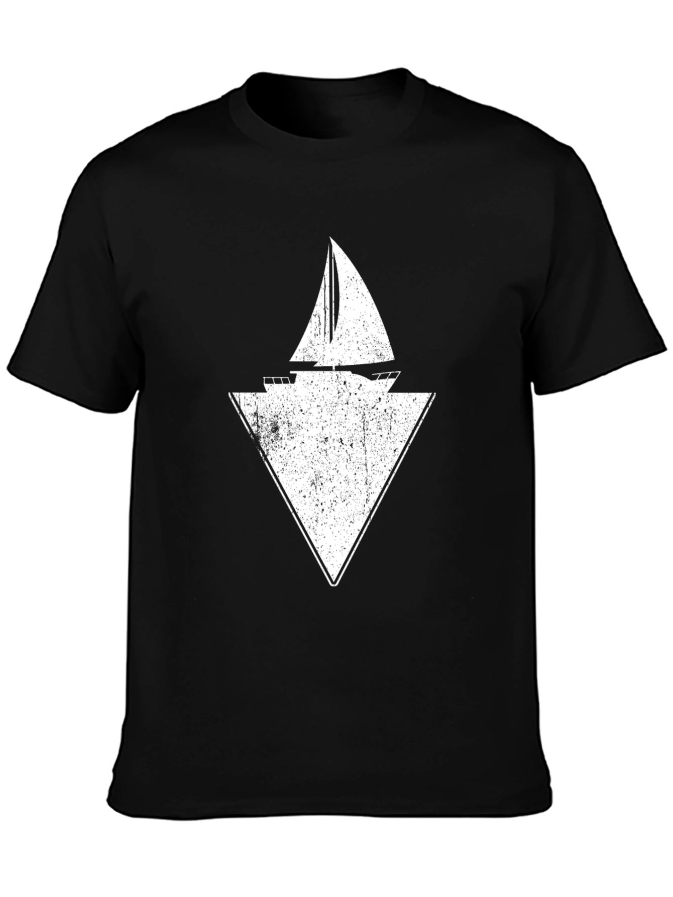 Sailboat Triangle Graphic Tee - Black Cotton