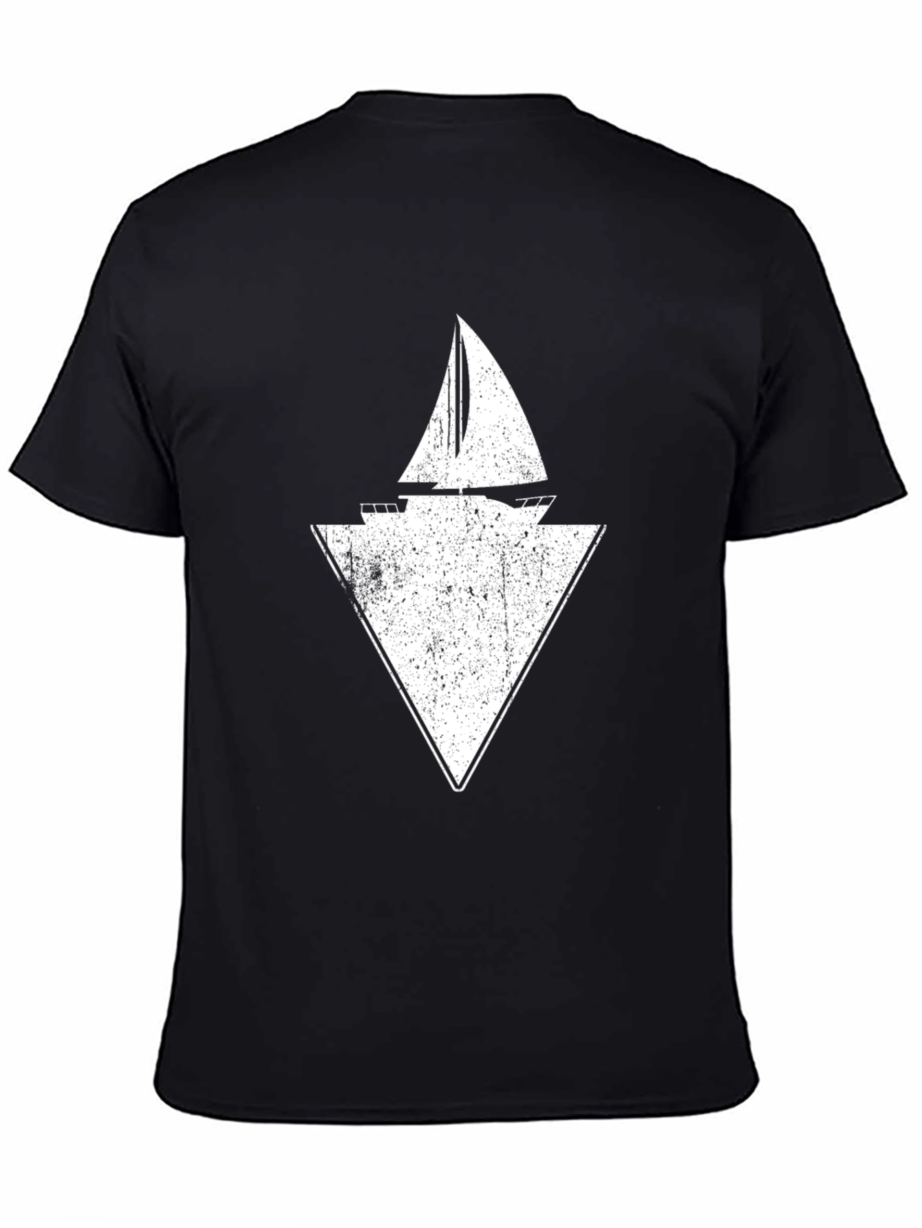 Sailboat Triangle Graphic Tee - Black Cotton
