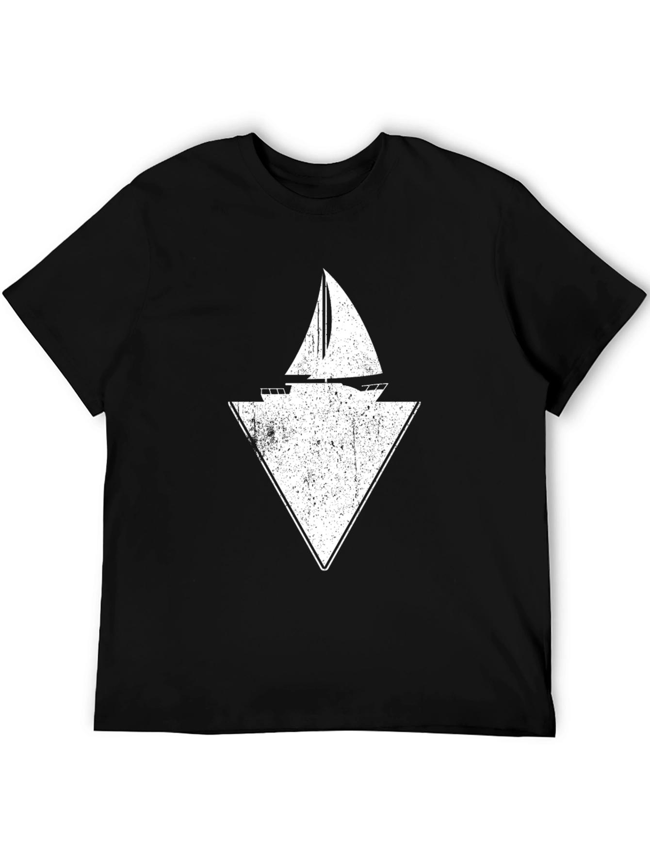 Sailboat Triangle Graphic Tee - Black Cotton