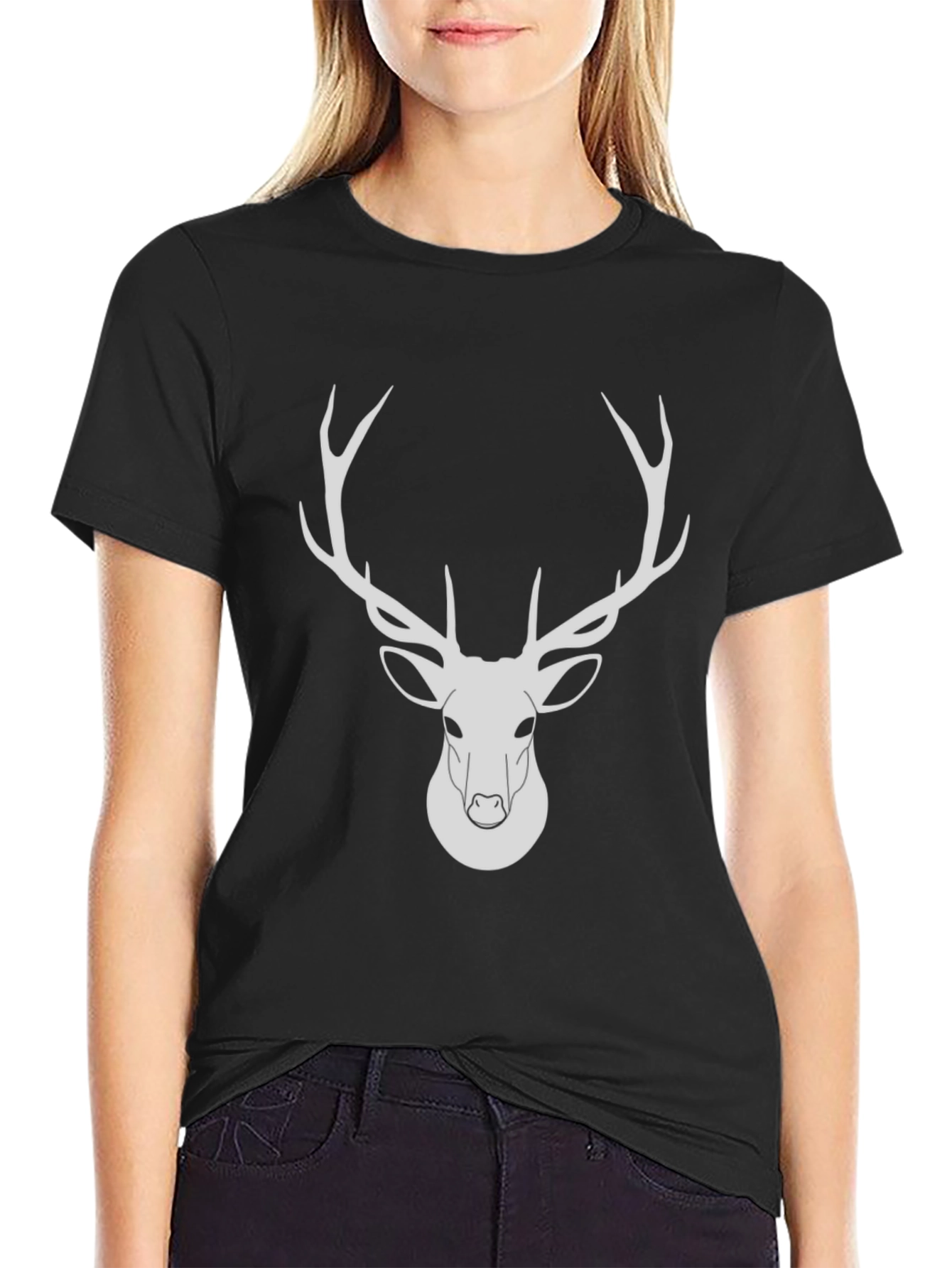 Black Deer Graphic Tee - Modern Wildlife Design