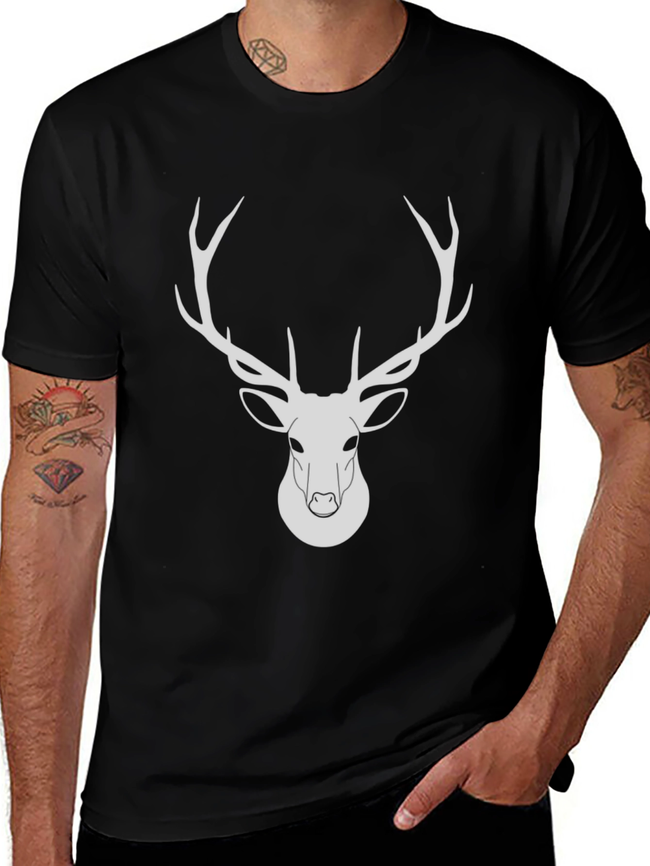 Black Deer Graphic Tee - Modern Wildlife Design