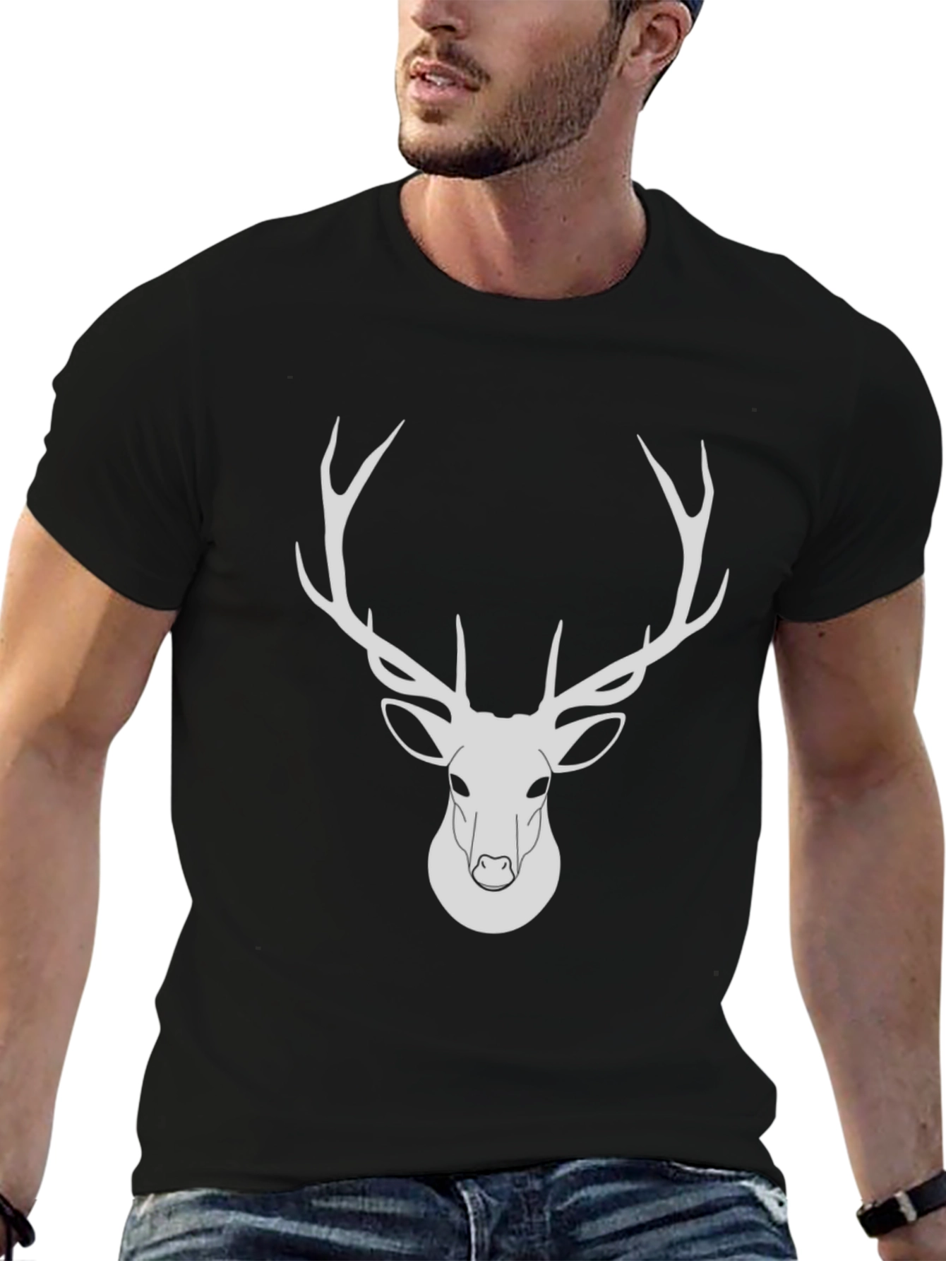 Black Deer Graphic Tee - Modern Wildlife Design
