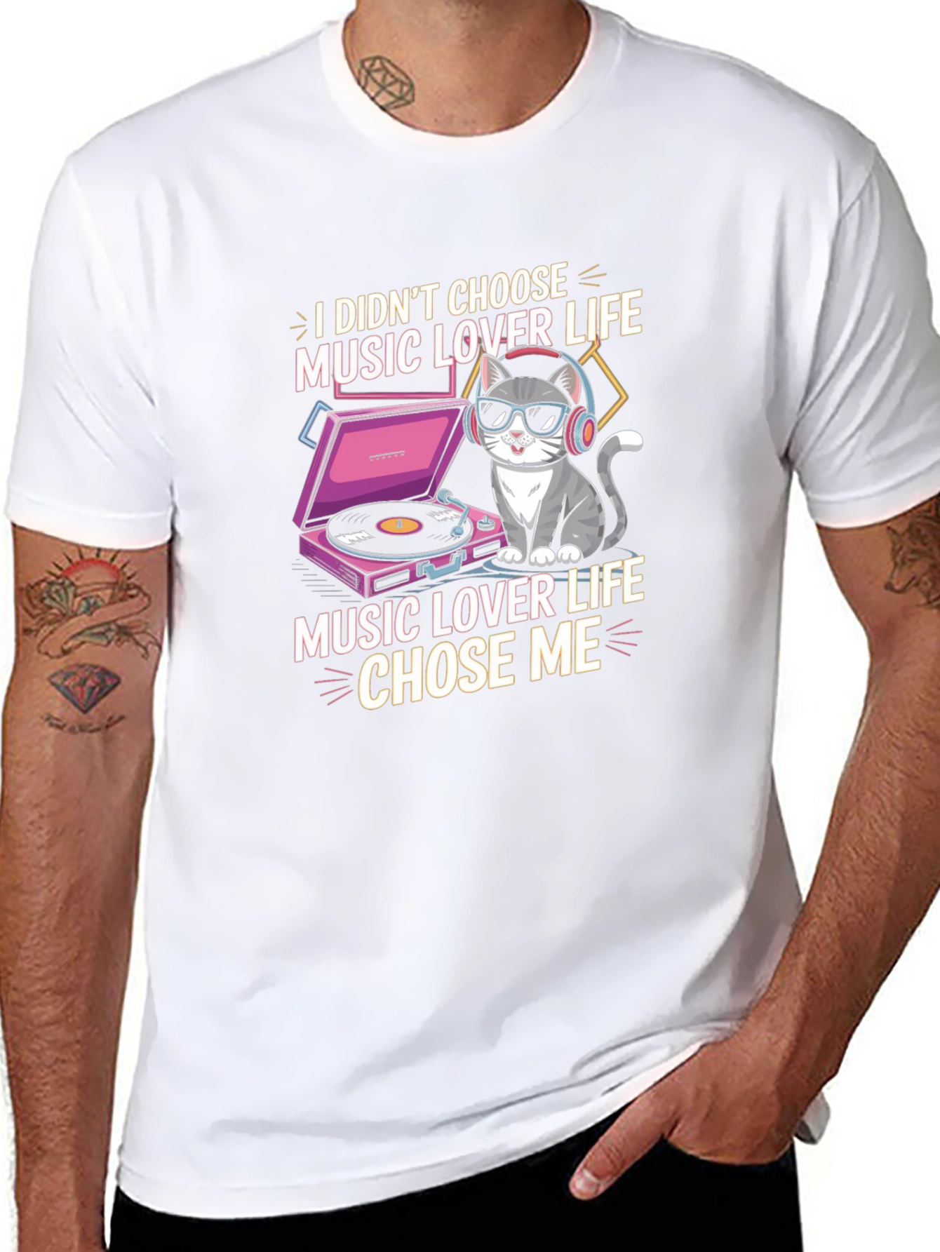 Music Lover Cat Graphic T-Shirt