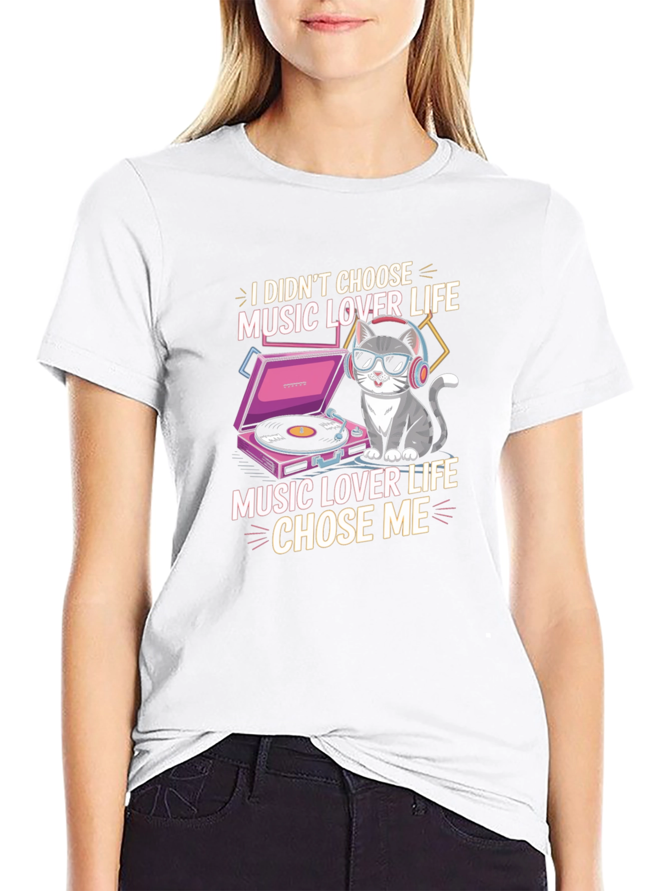 Music Lover Cat Graphic T-Shirt