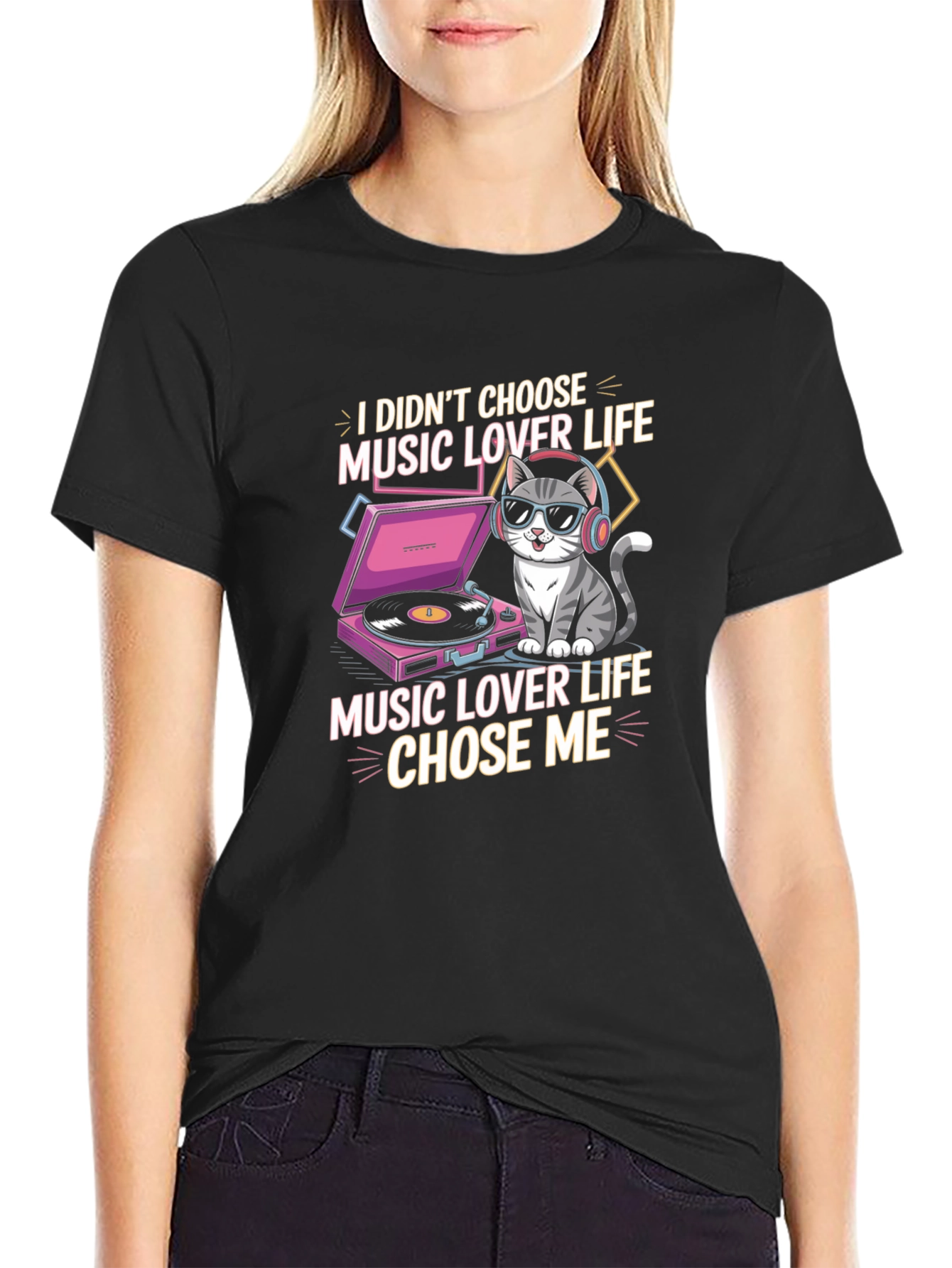Music Lover Cat Graphic T-Shirt
