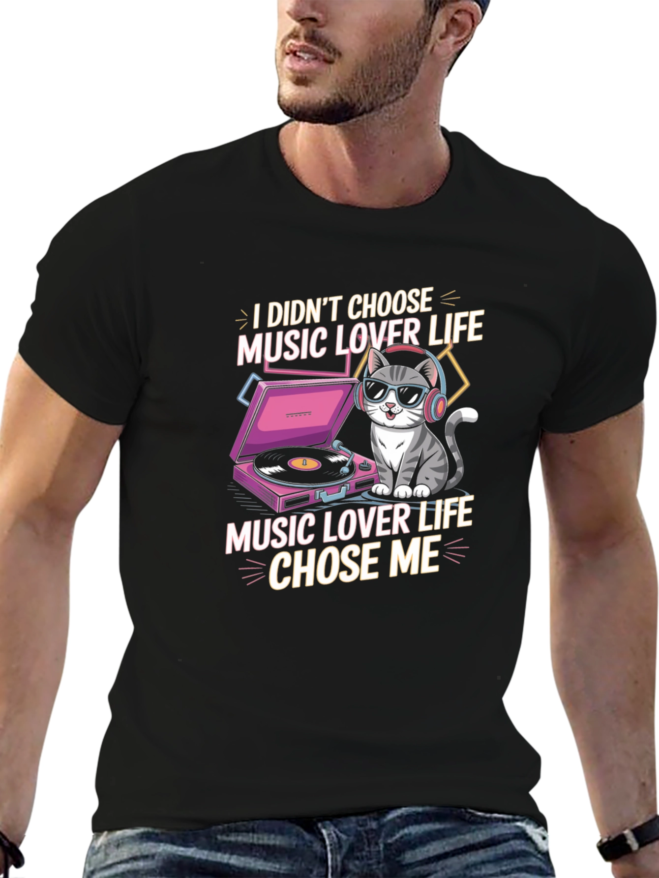 Music Lover Cat Graphic T-Shirt
