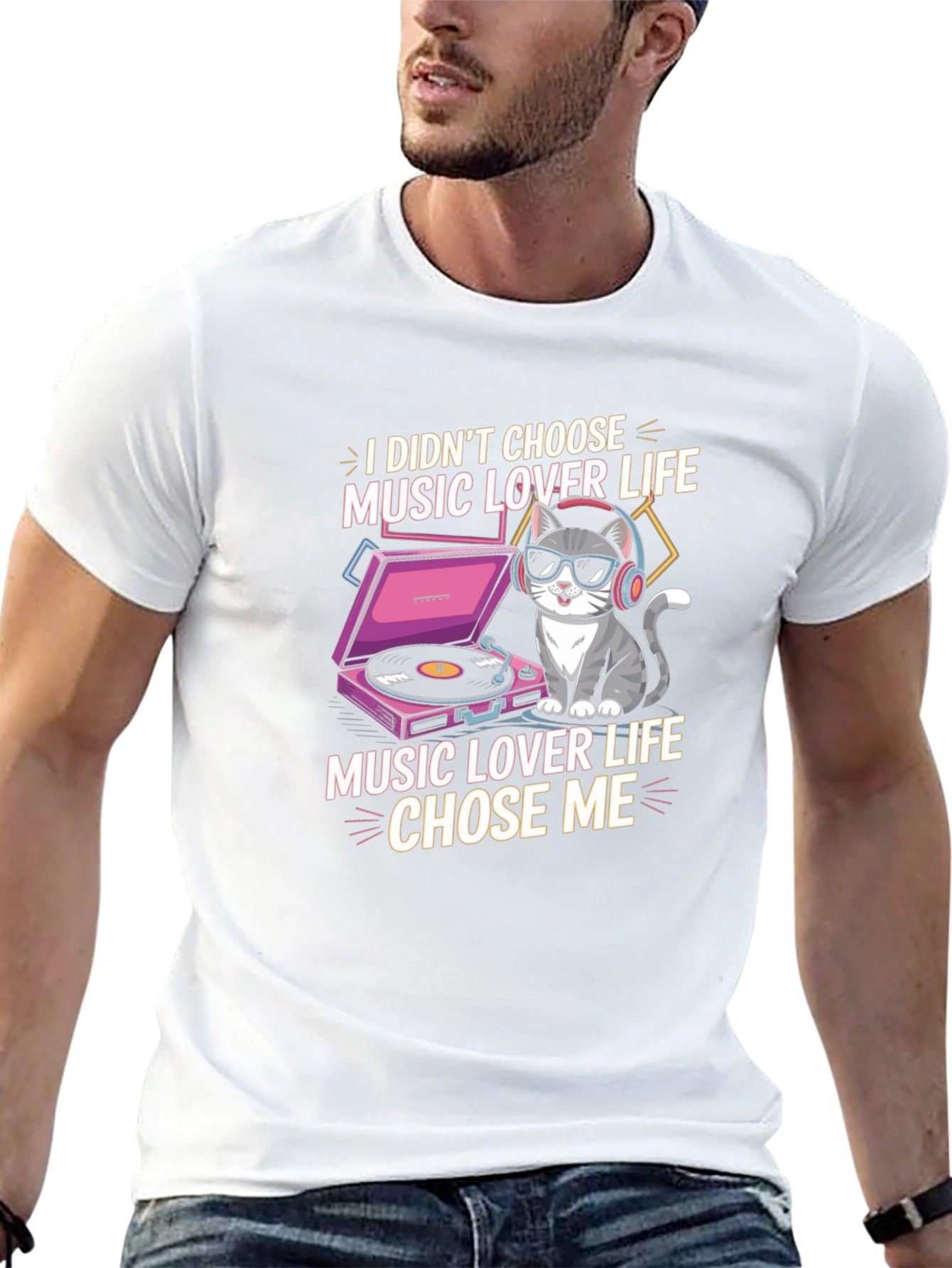 Music Lover Cat Graphic T-Shirt