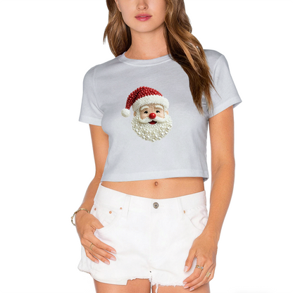 Sparkling Pearl Santa Claus Festive Holiday Crop Top