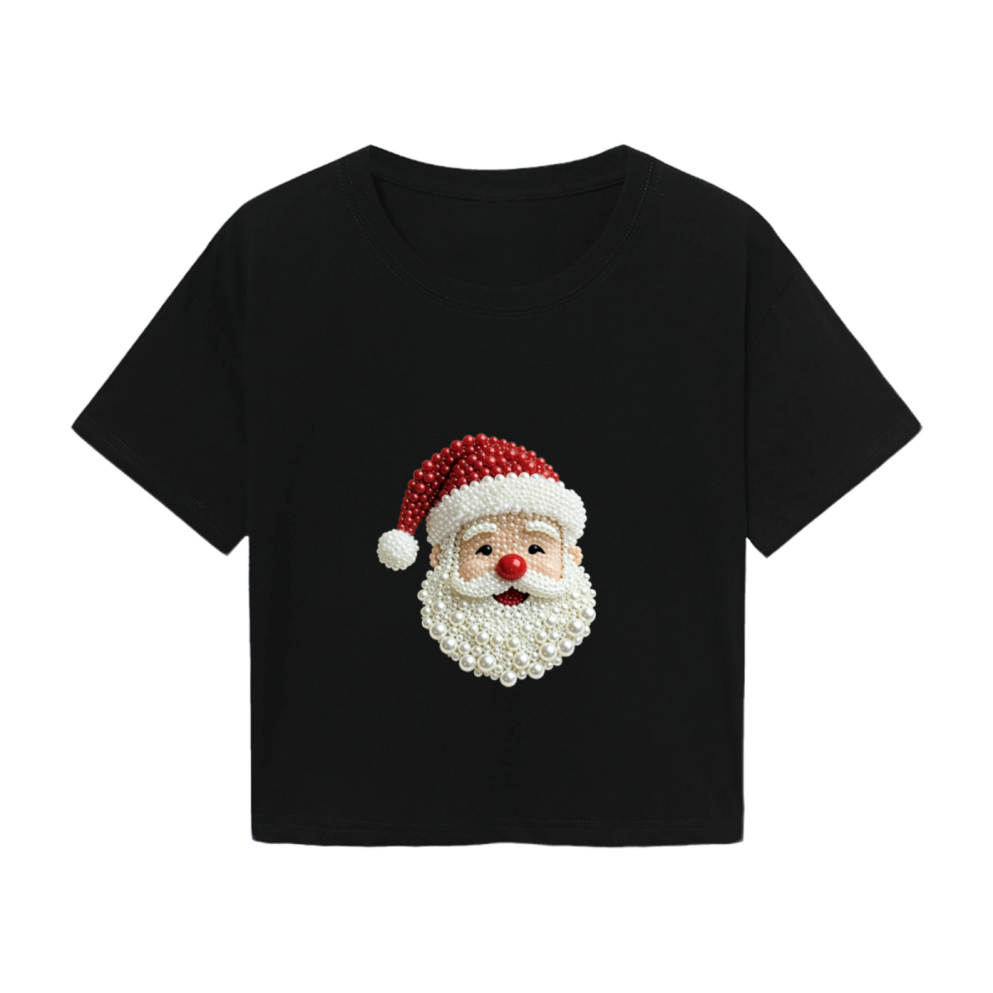 Sparkling Pearl Santa Claus Festive Holiday Crop Top