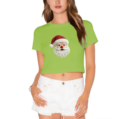Sparkling Pearl Santa Claus Festive Holiday Crop Top