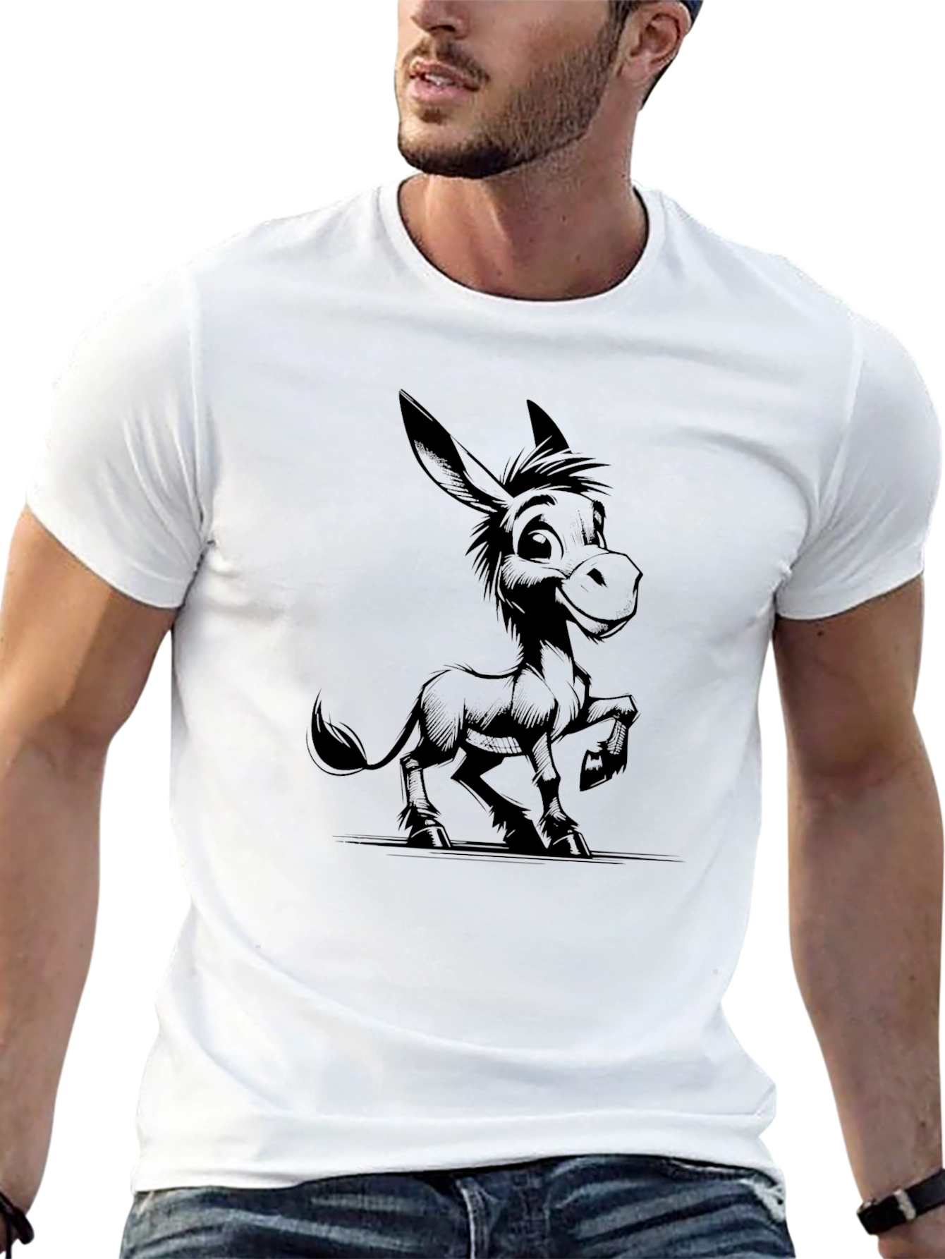 Cartoon Donkey Black T-Shirt