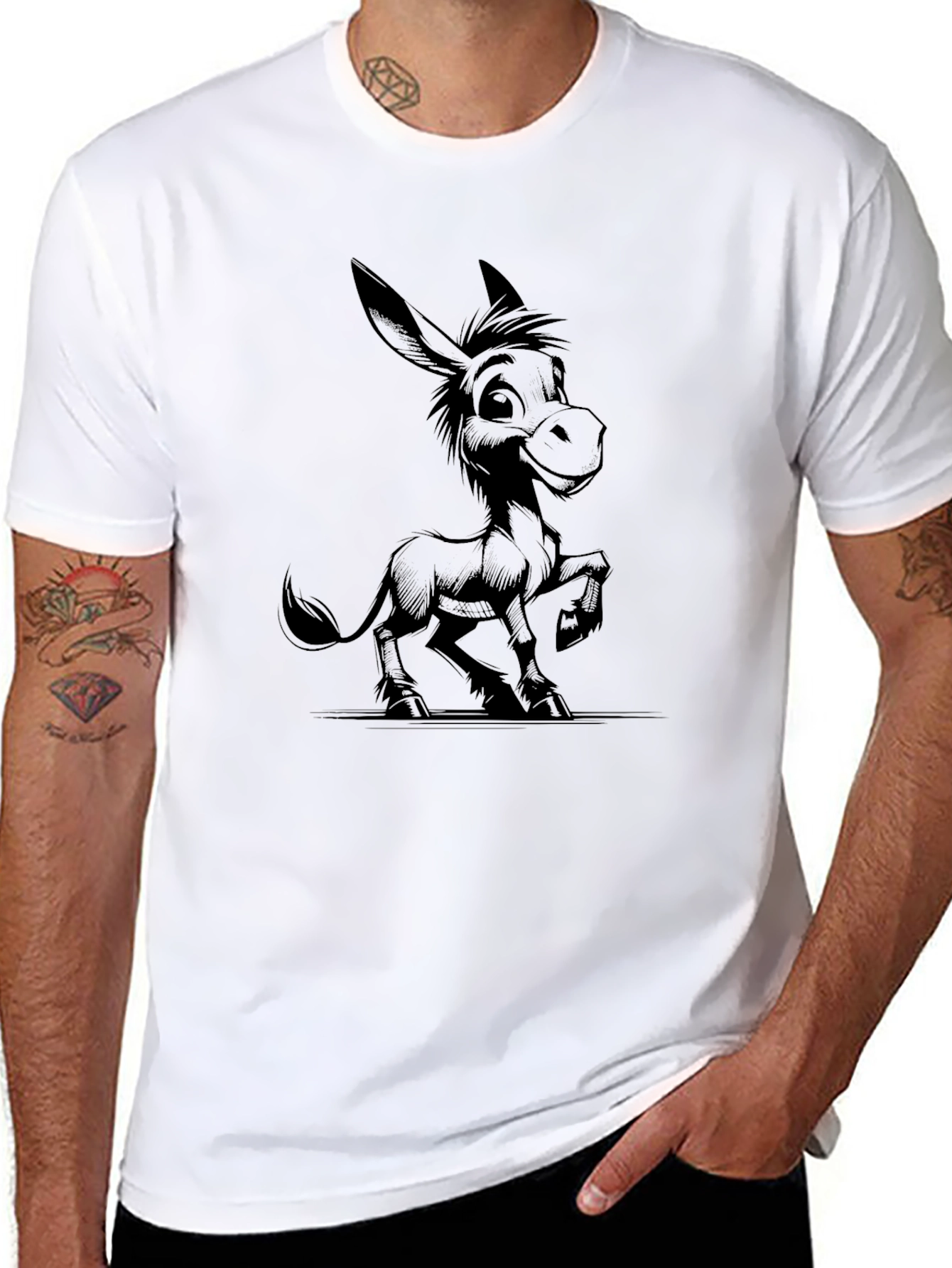 Cartoon Donkey Black T-Shirt