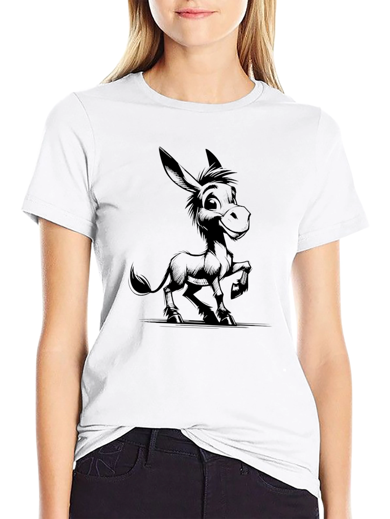 Cartoon Donkey Black T-Shirt