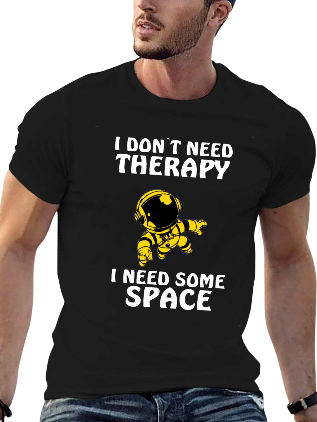 Space Therapy Humor Black Graphic T-Shirt
