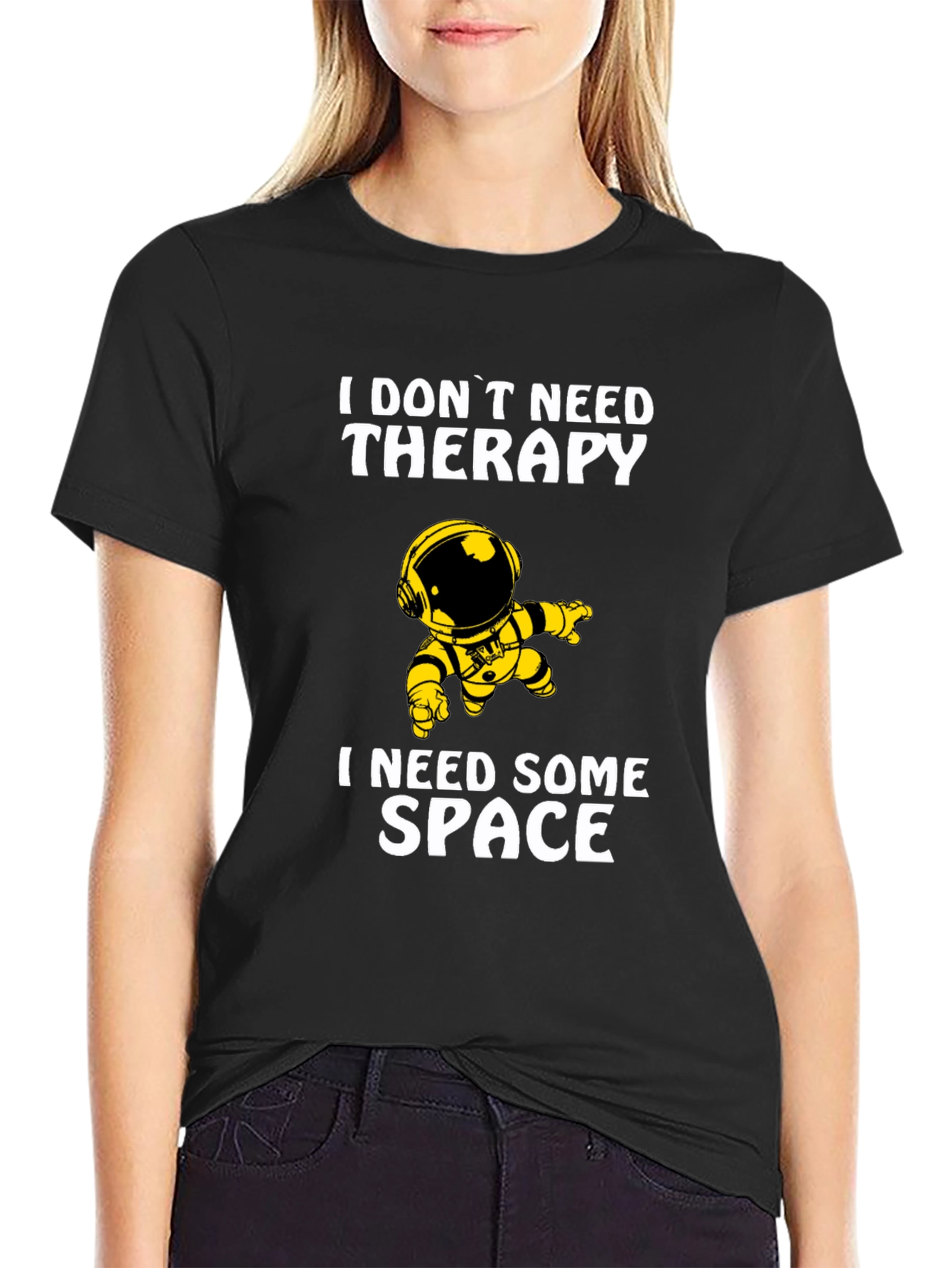 Space Therapy Humor Black Graphic T-Shirt