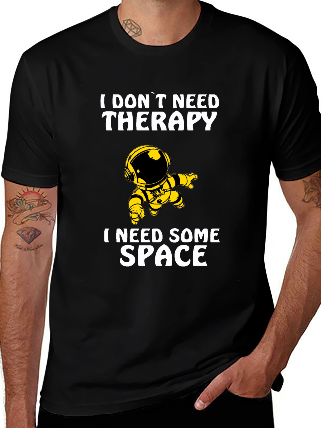 Space Therapy Humor Black Graphic T-Shirt