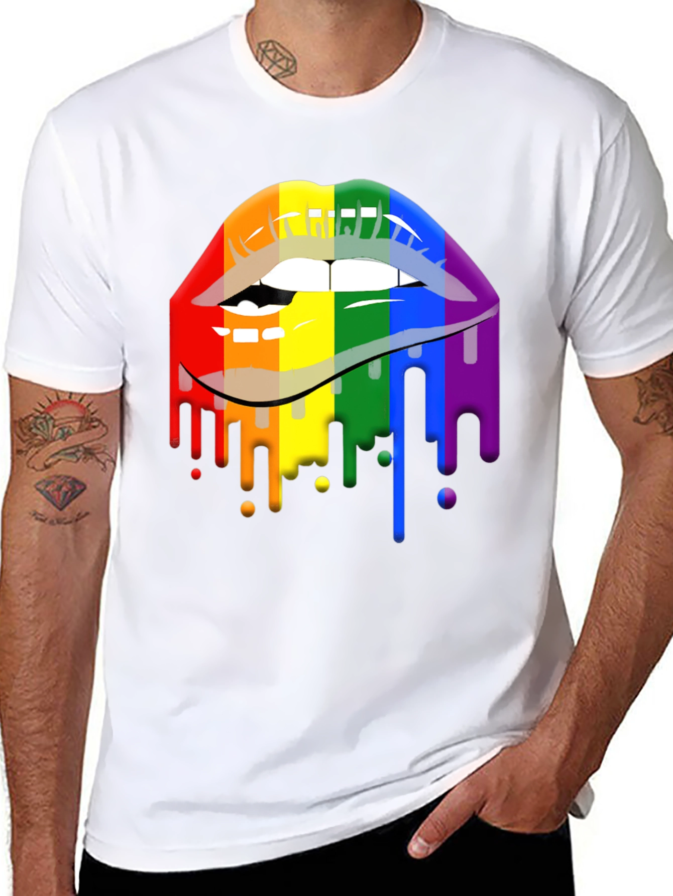 Pride Lips Graphic Tee - Rainbow Drip Design