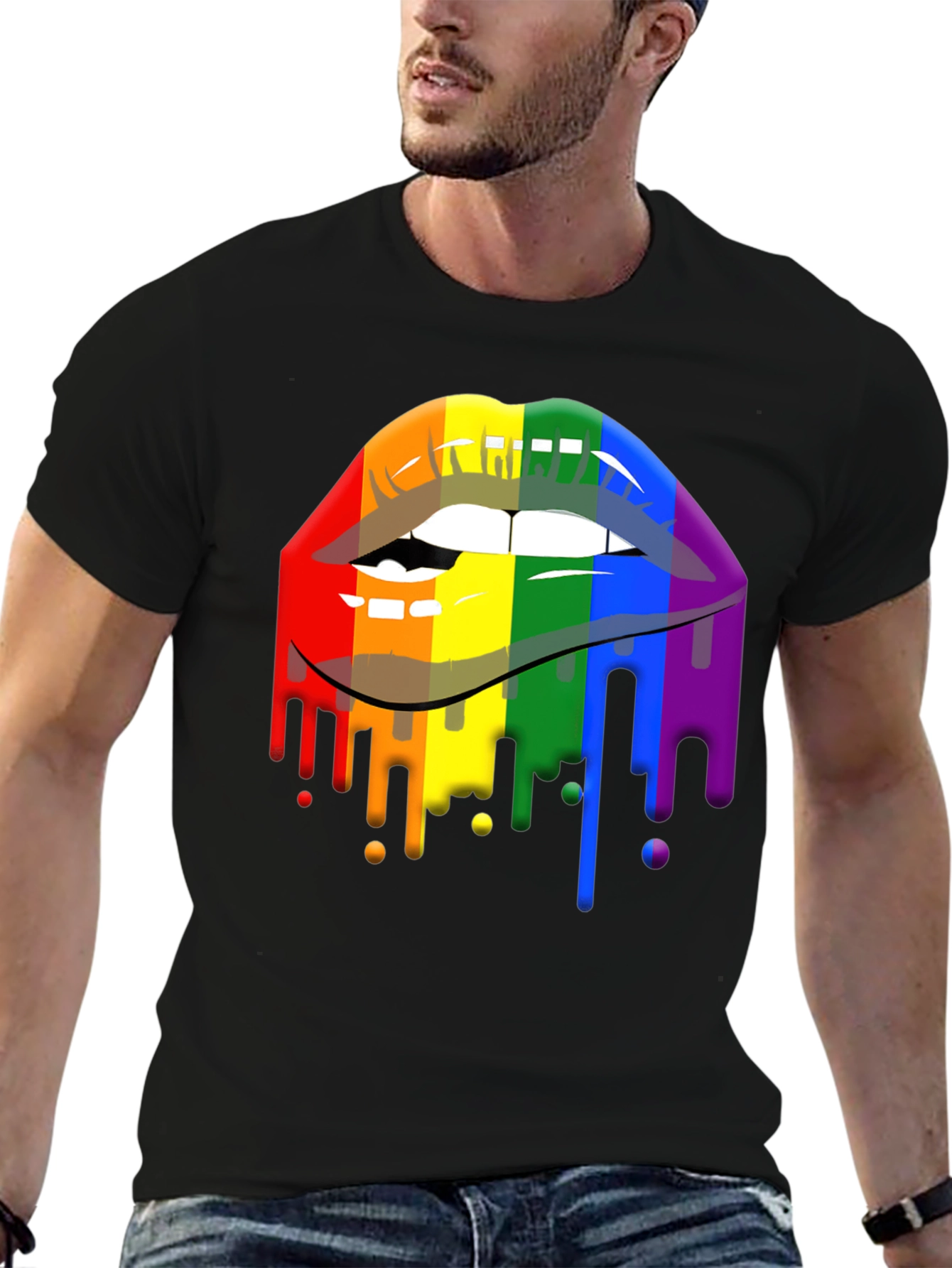 Pride Lips Graphic Tee - Rainbow Drip Design