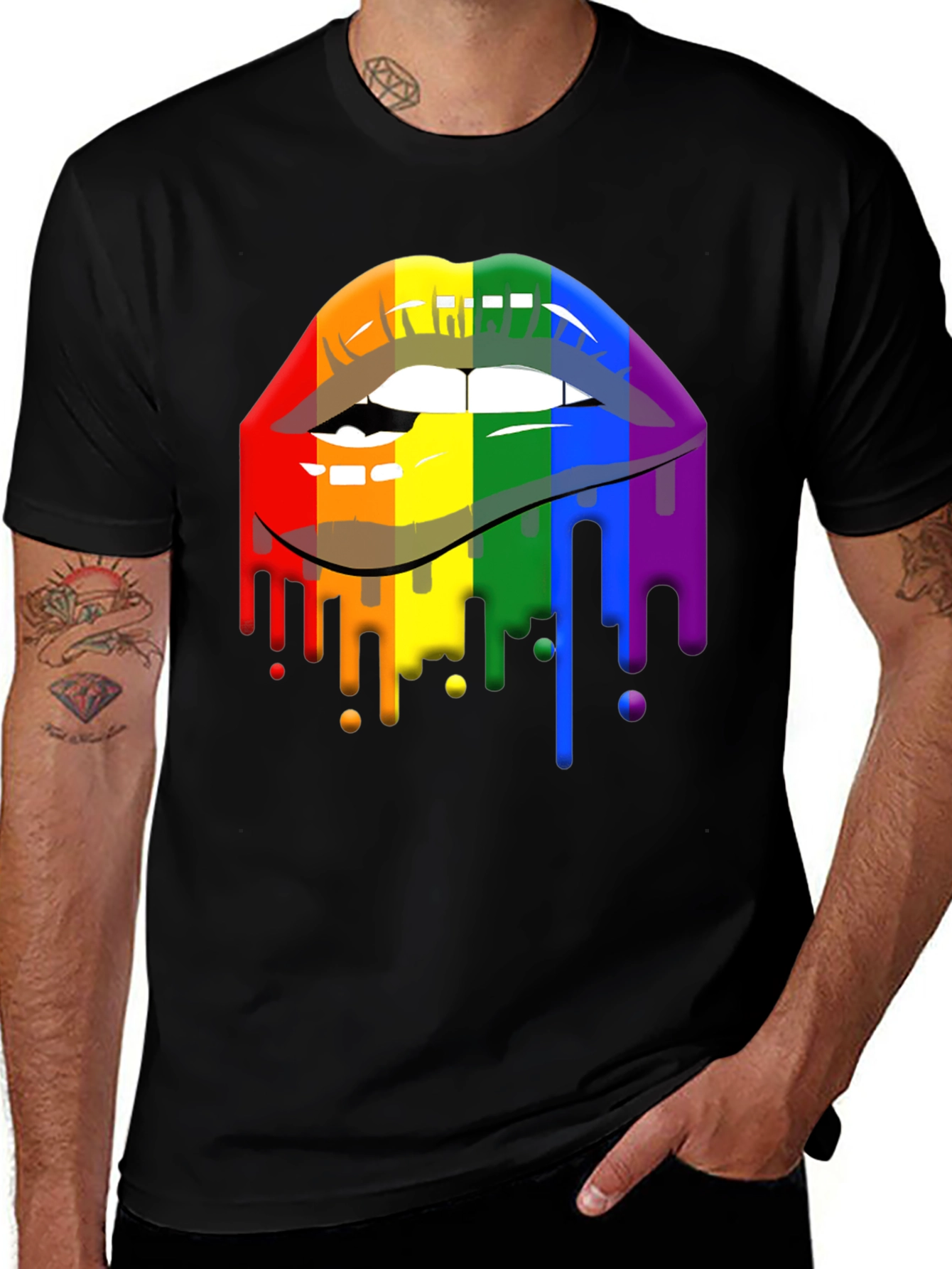 Pride Lips Graphic Tee - Rainbow Drip Design