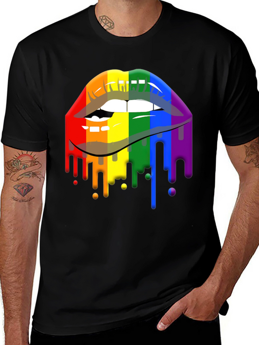 Pride Lips Graphic Tee - Rainbow Drip Design