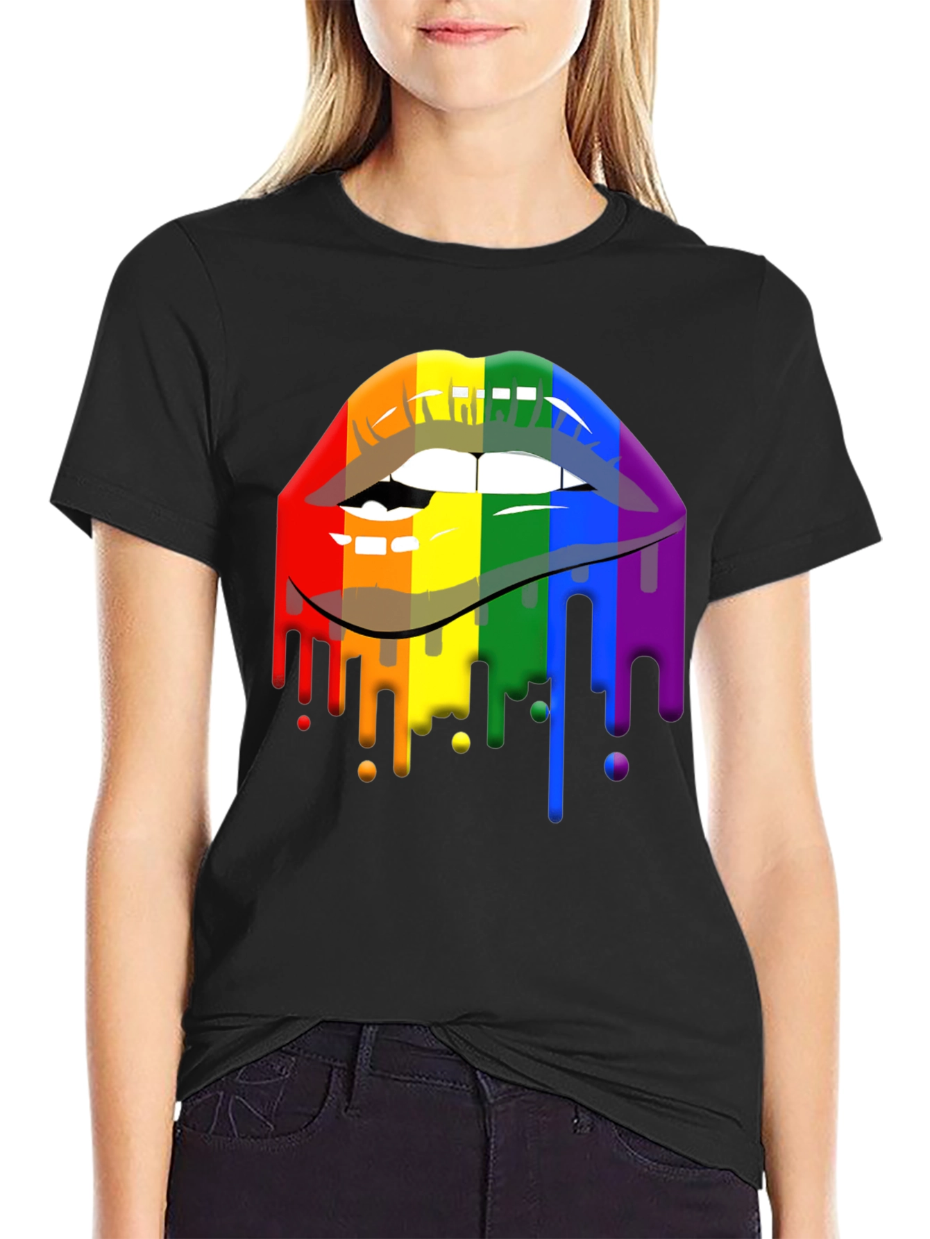 Pride Lips Graphic Tee - Rainbow Drip Design