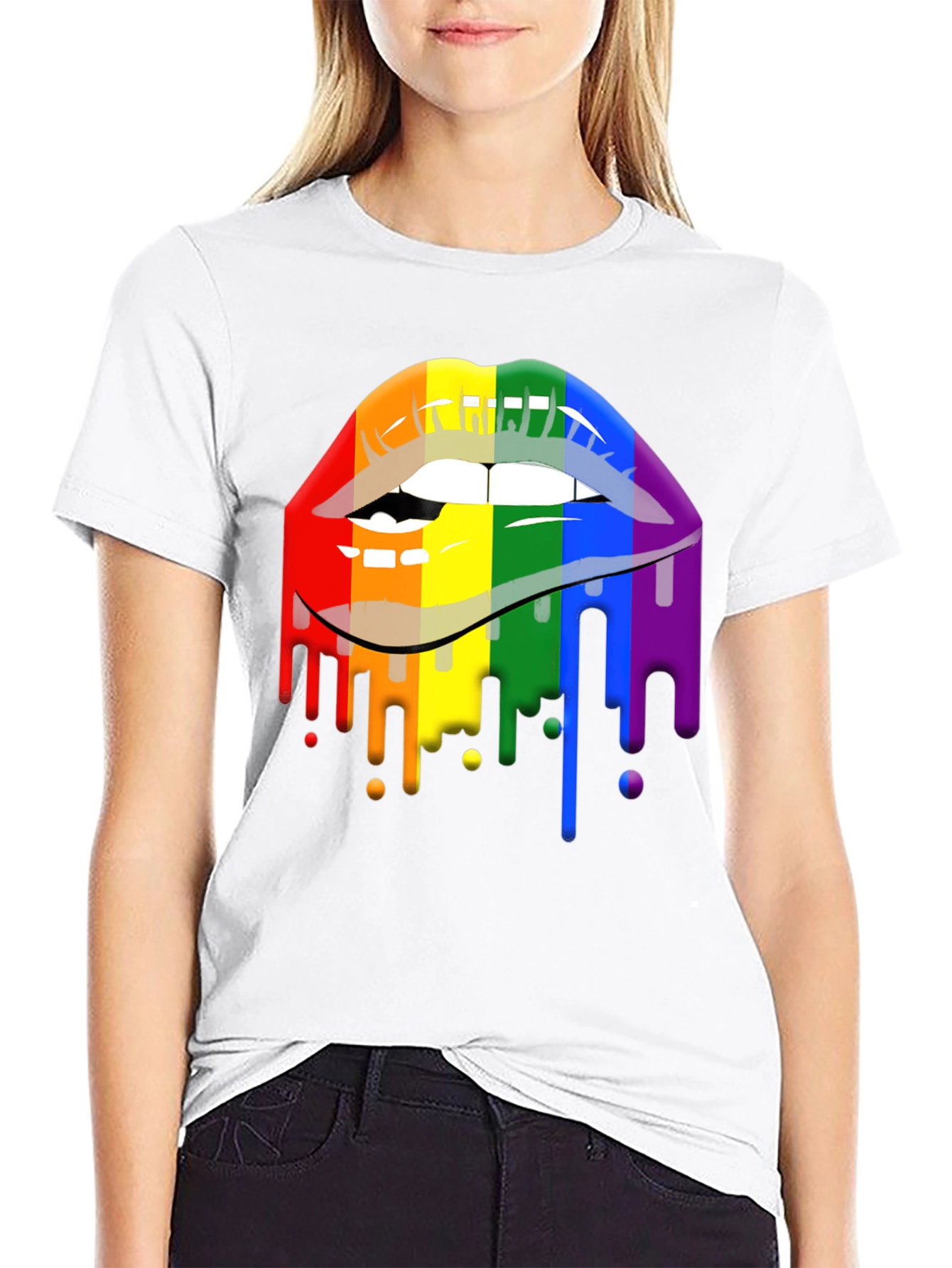 Pride Lips Graphic Tee - Rainbow Drip Design