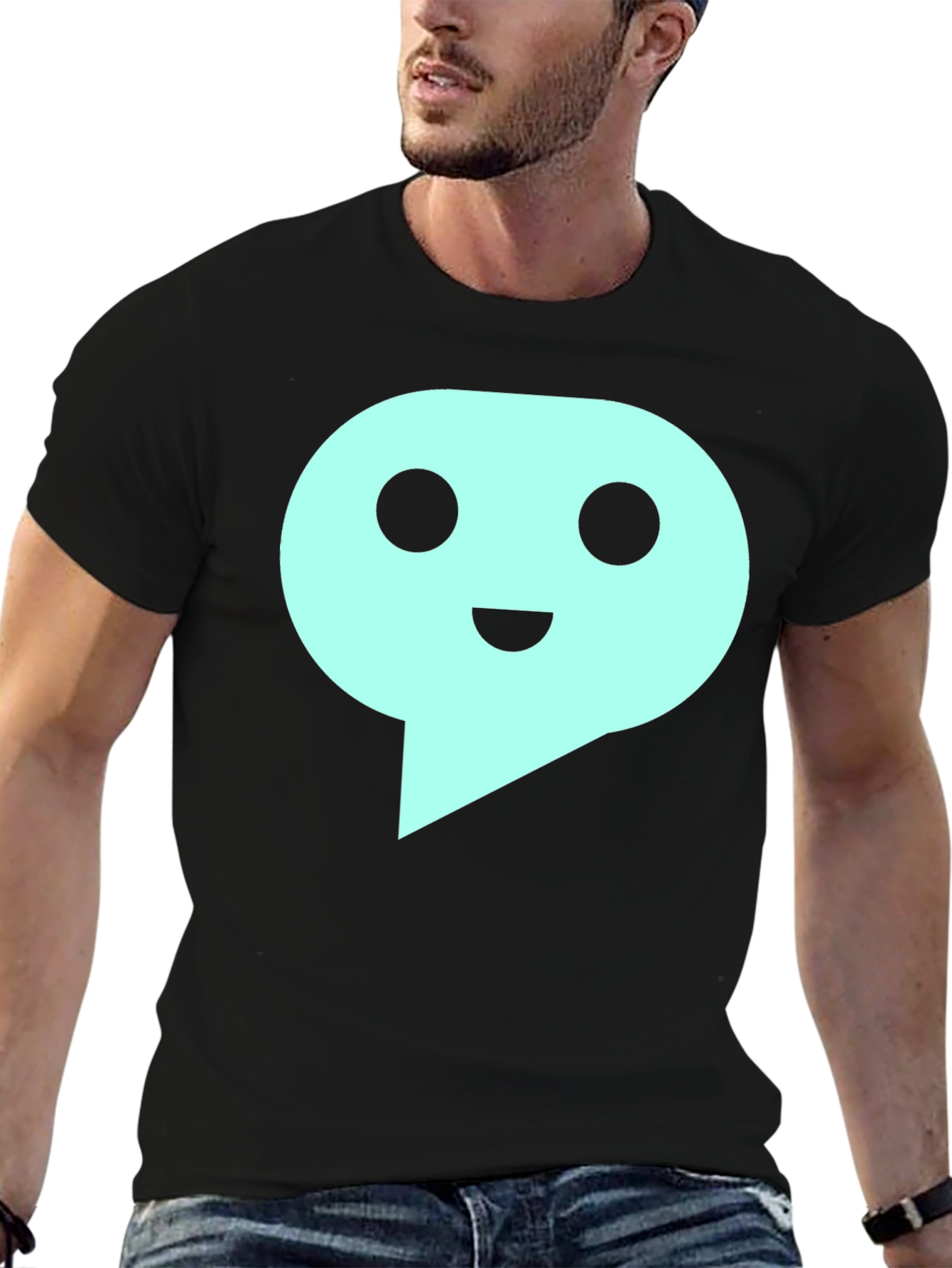 Mens Black T-Shirt with Teal Speech Bubble Graphic