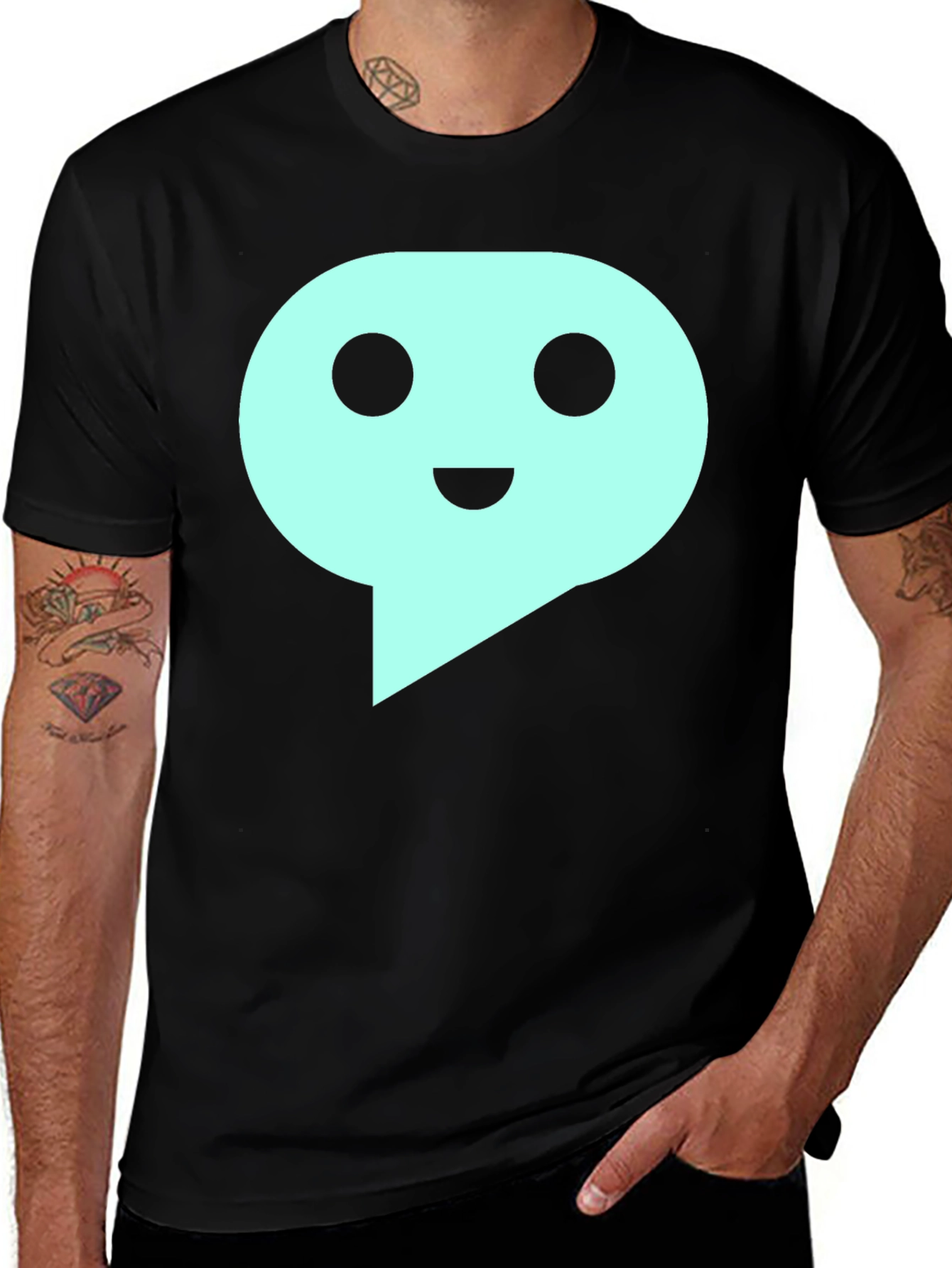 Mens Black T-Shirt with Teal Speech Bubble Graphic