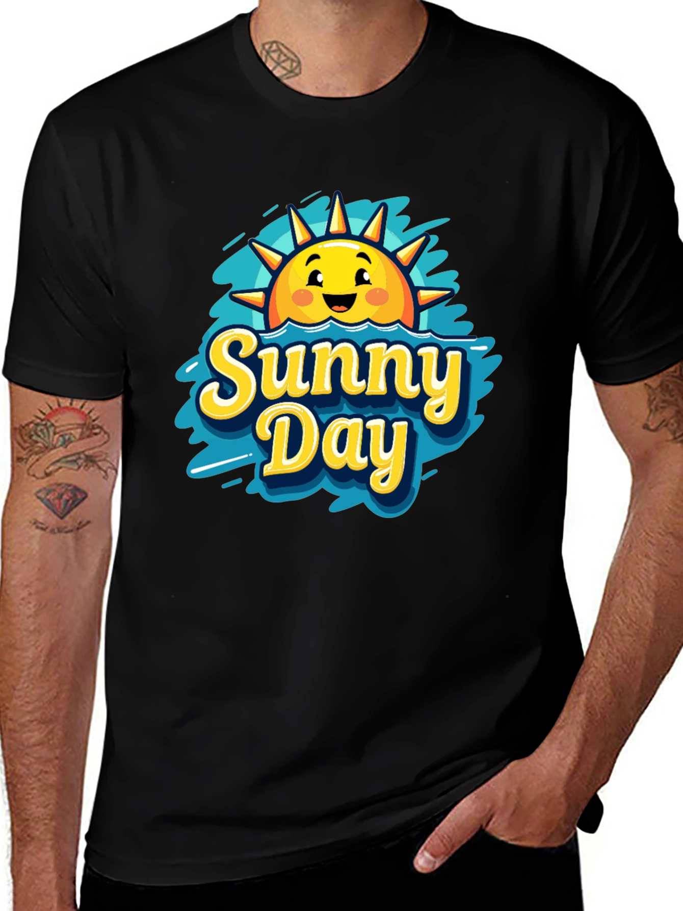 Sunny Day Graphic T-Shirt - Black Cotton Tee