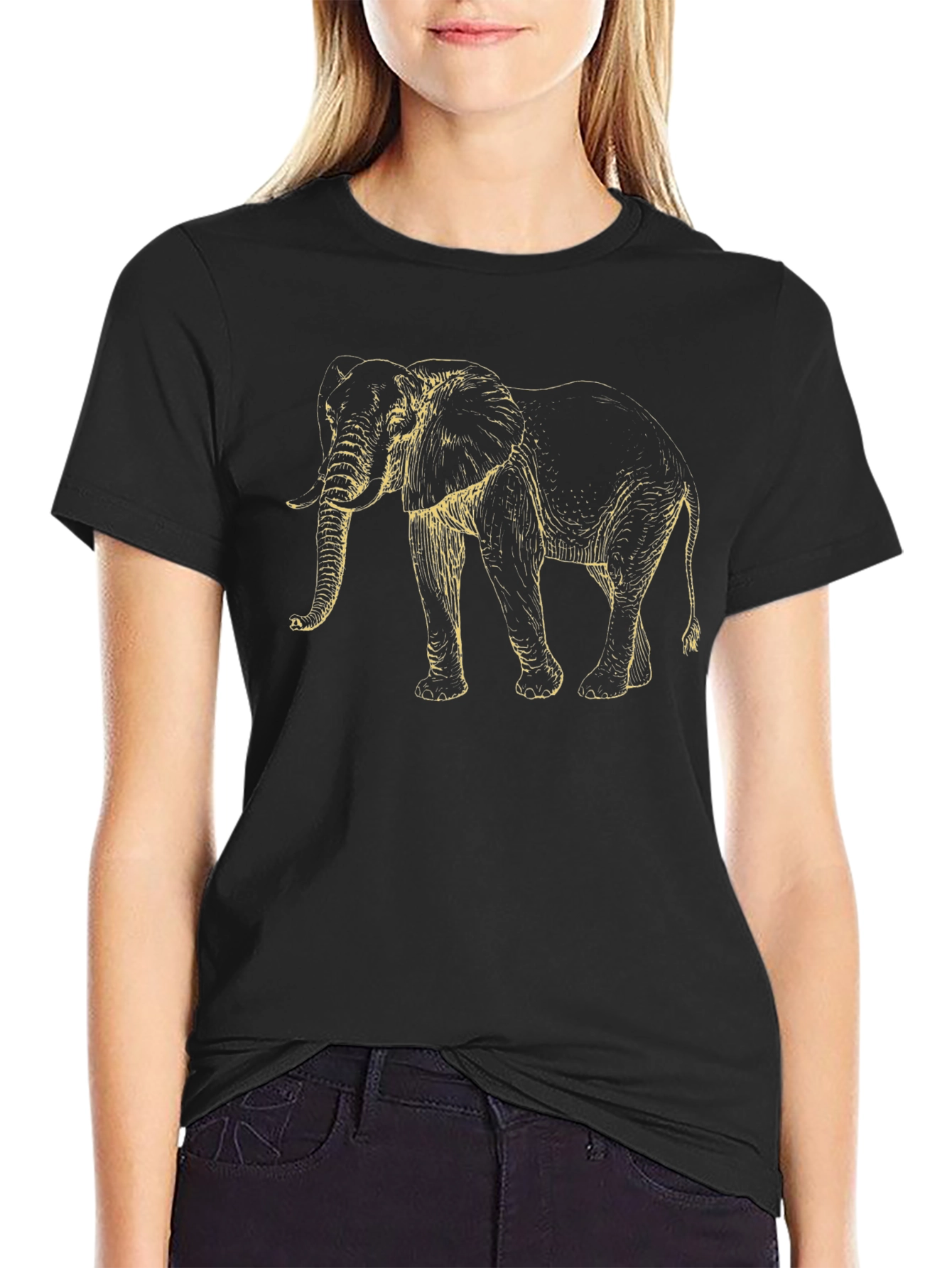 Elephant Graphic Print Mens T-Shirt - Black