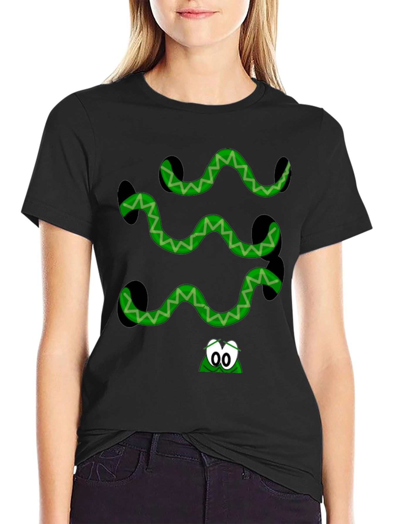 Green Snake Graphic Black T-Shirt