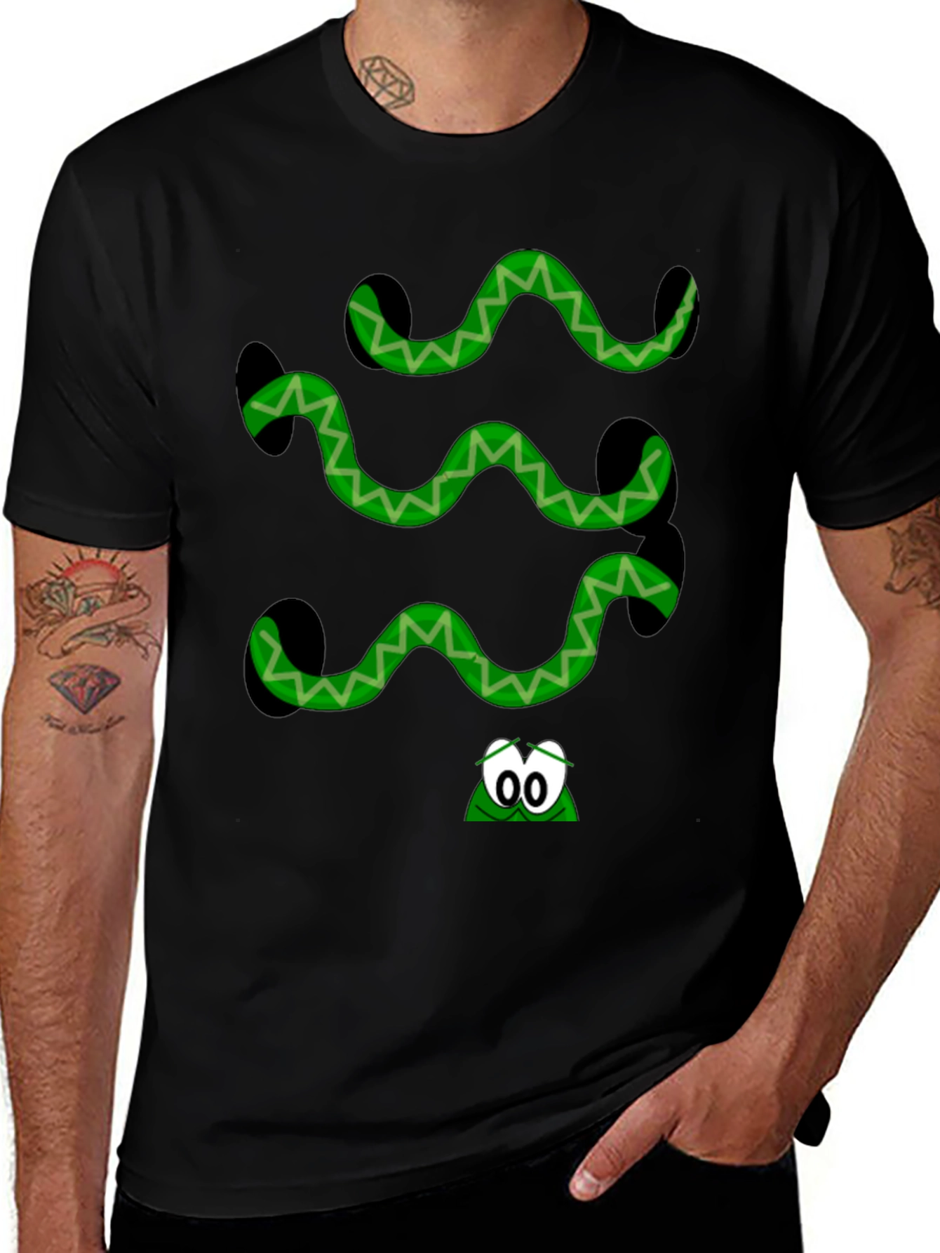 Green Snake Graphic Black T-Shirt