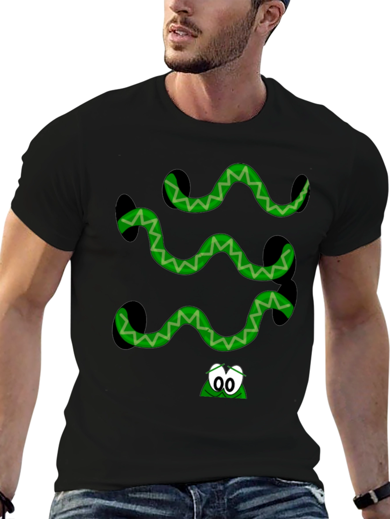 Green Snake Graphic Black T-Shirt