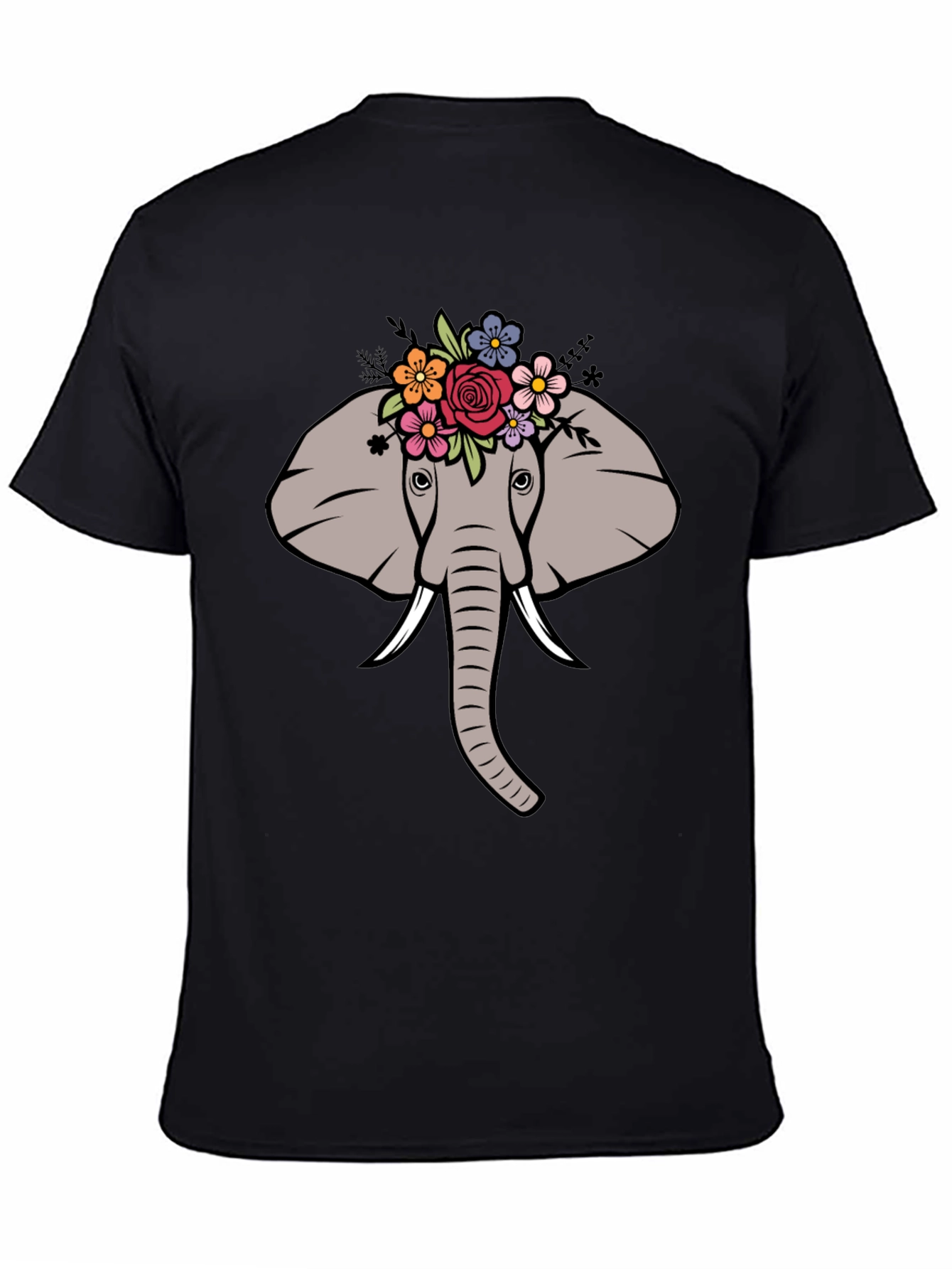 Floral Elephant Graphic Tee - Mens Black T-Shirt