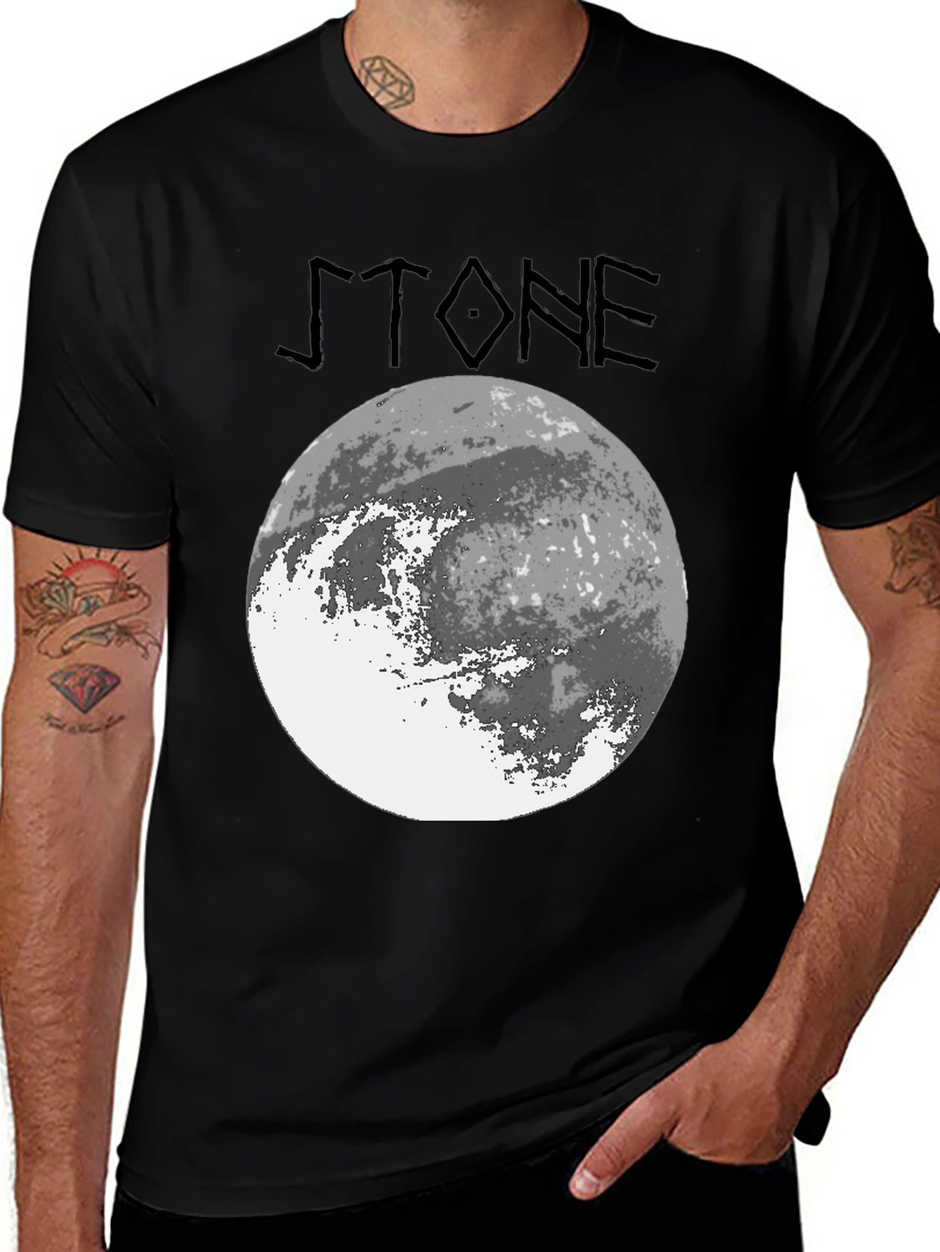 Stone Graphic Tee - Moon Design Black T-Shirt