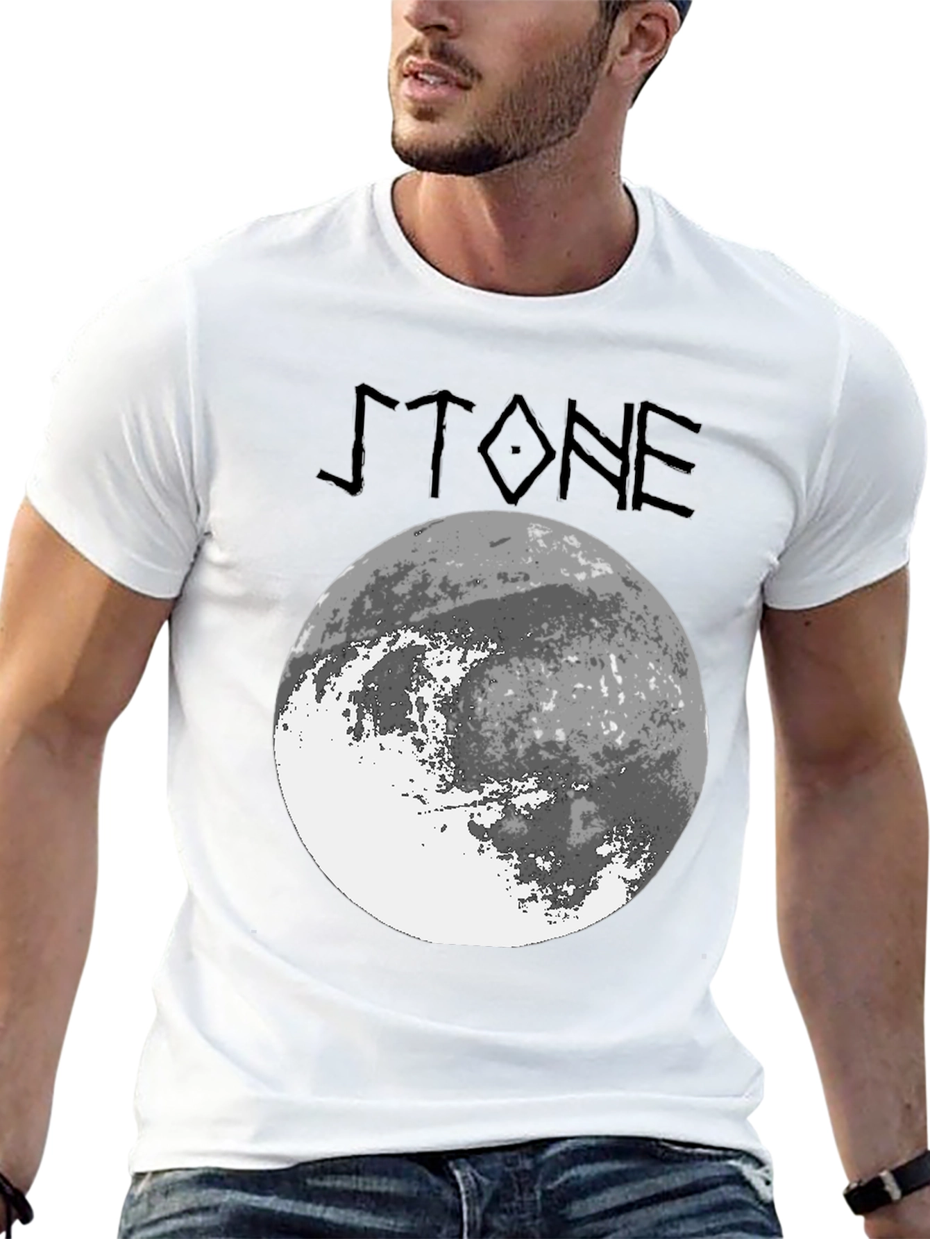 Stone Graphic Tee - Moon Design Black T-Shirt