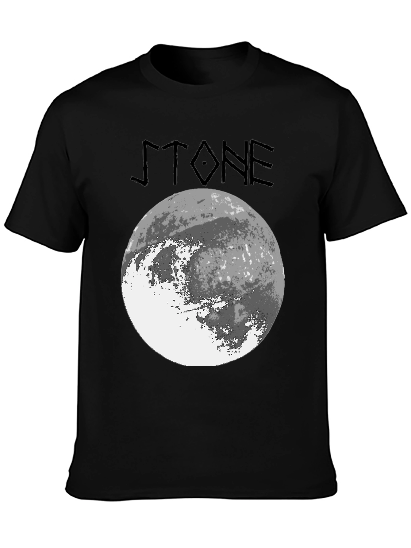 Stone Graphic Tee - Moon Design Black T-Shirt
